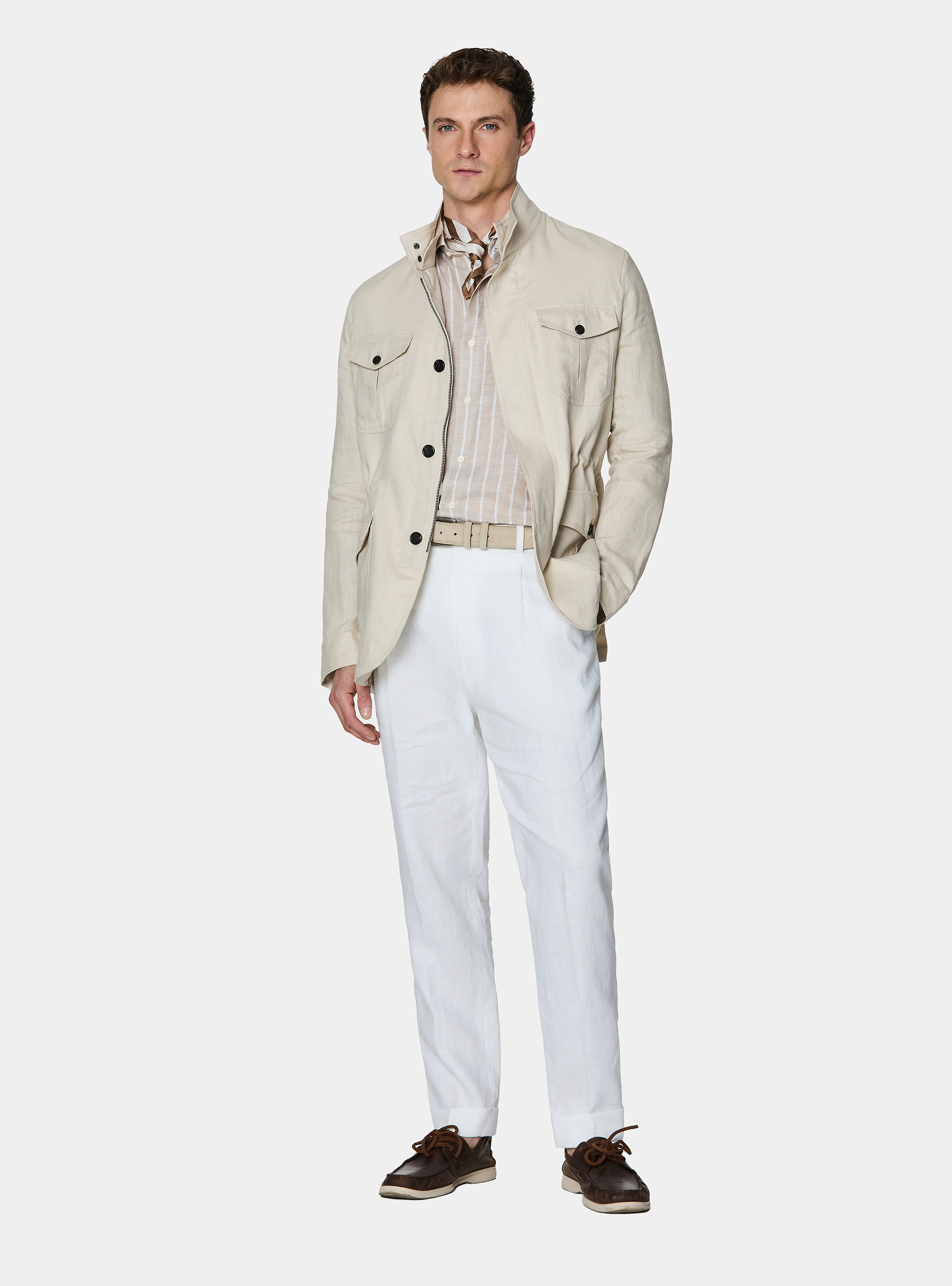 Field jacket in pure linen, ECRU
