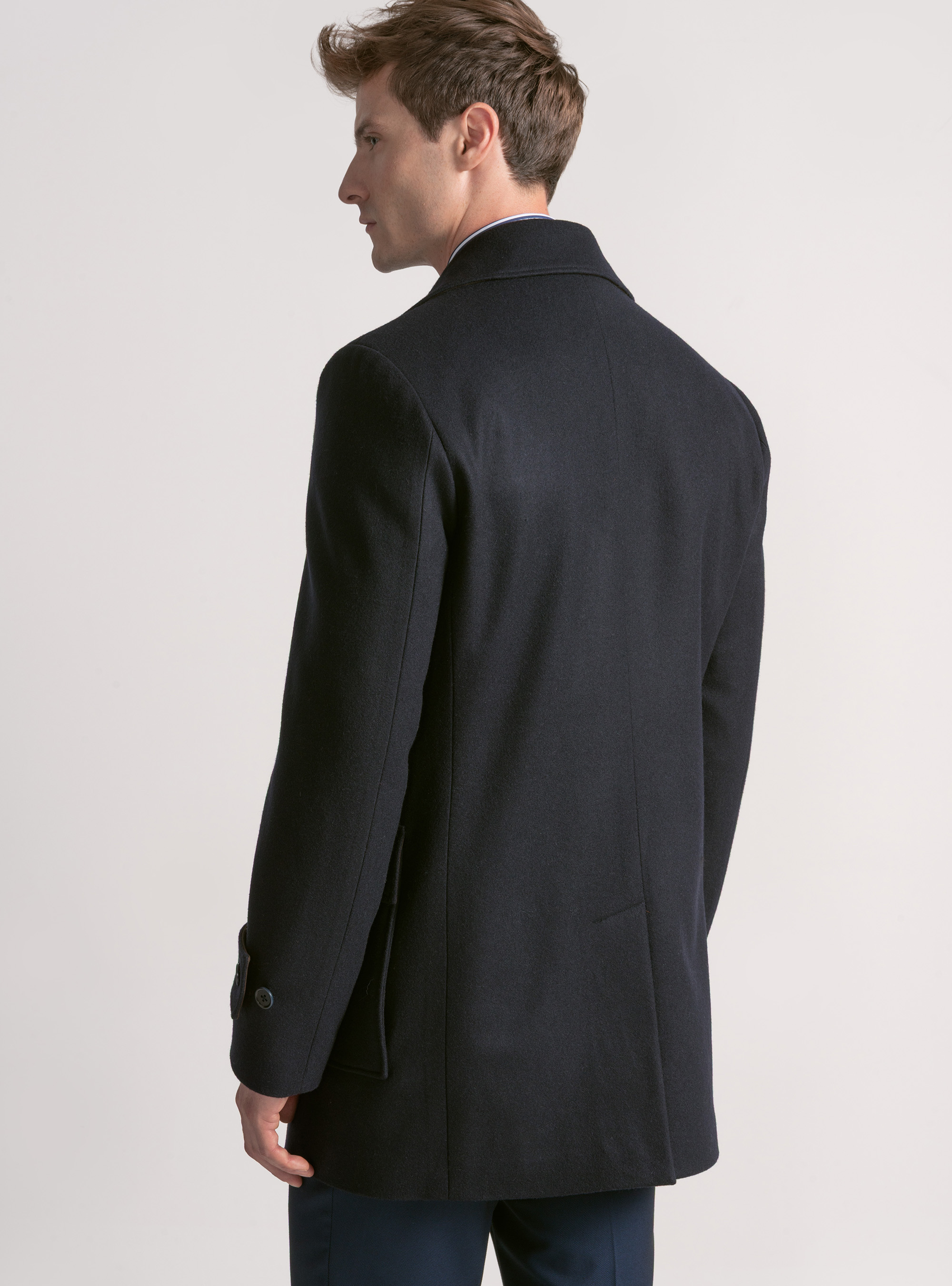 Wool-blend peacoat with patch pockets, NAVY BLUE
