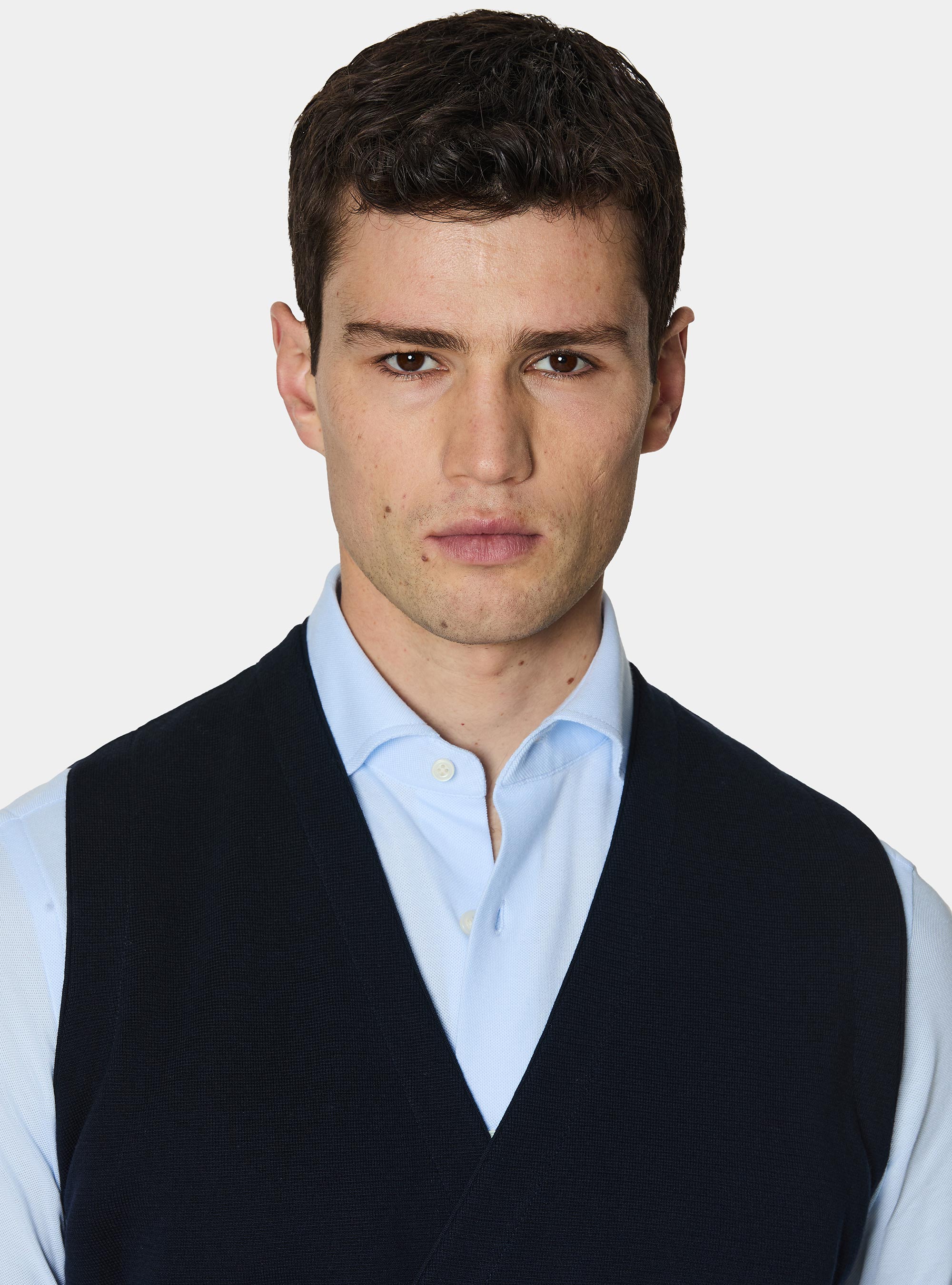 Gilet doppiopetto in maglia di cotone, BLU NAVY