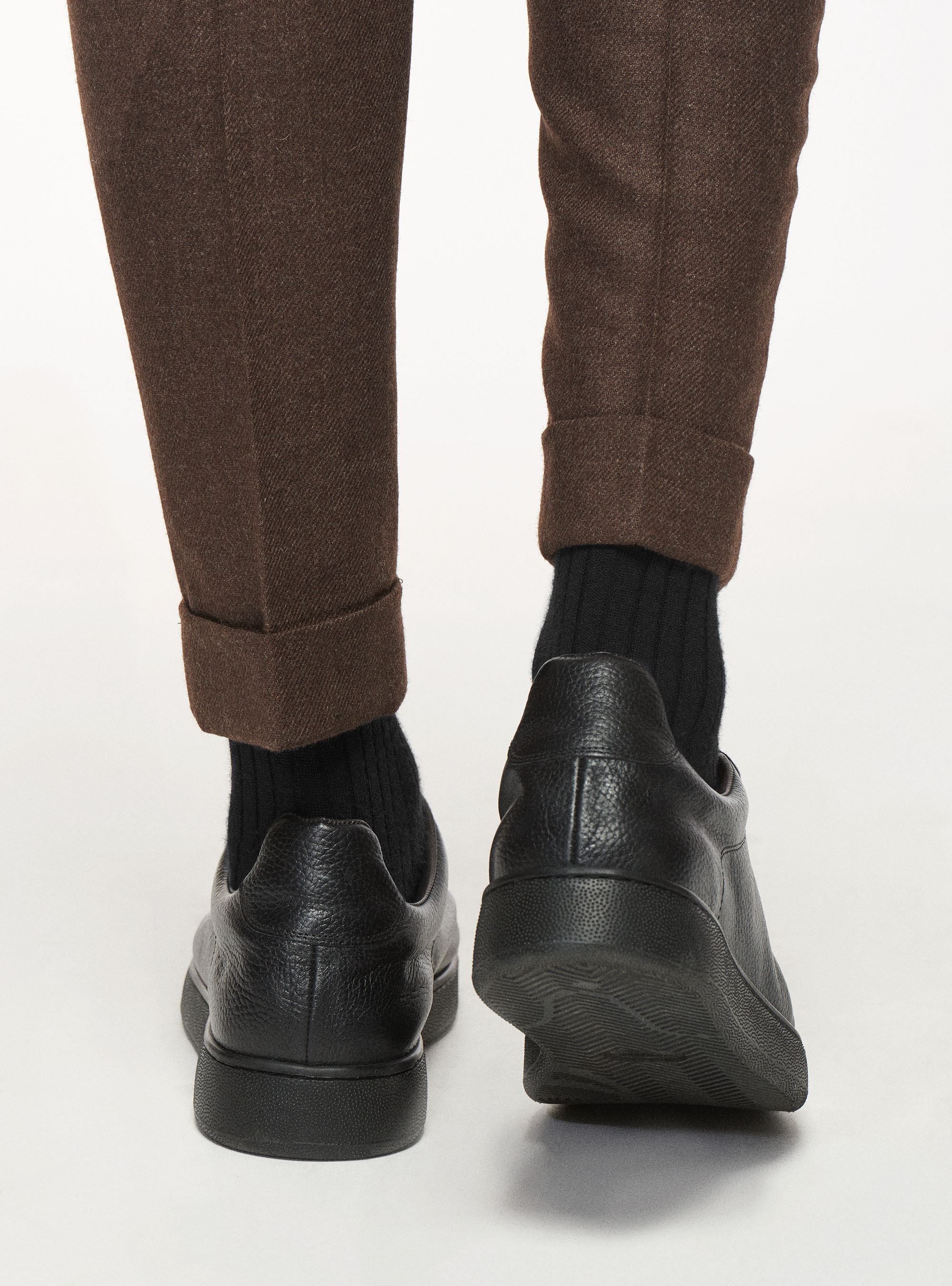 Grained leather trainers, BLACK