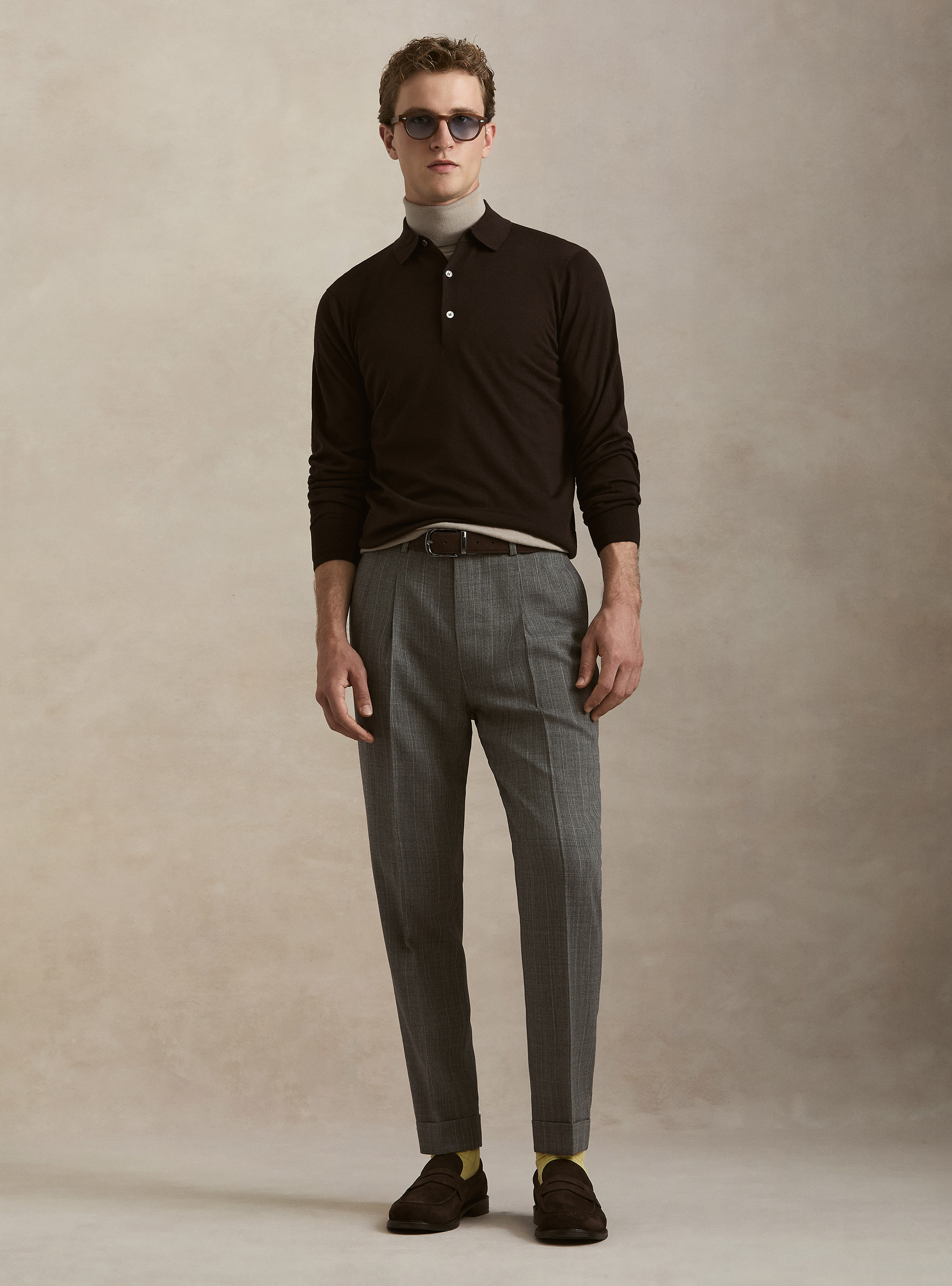 Strick-Poloshirt aus extrafeiner Merinowolle, MARRONE 0507C