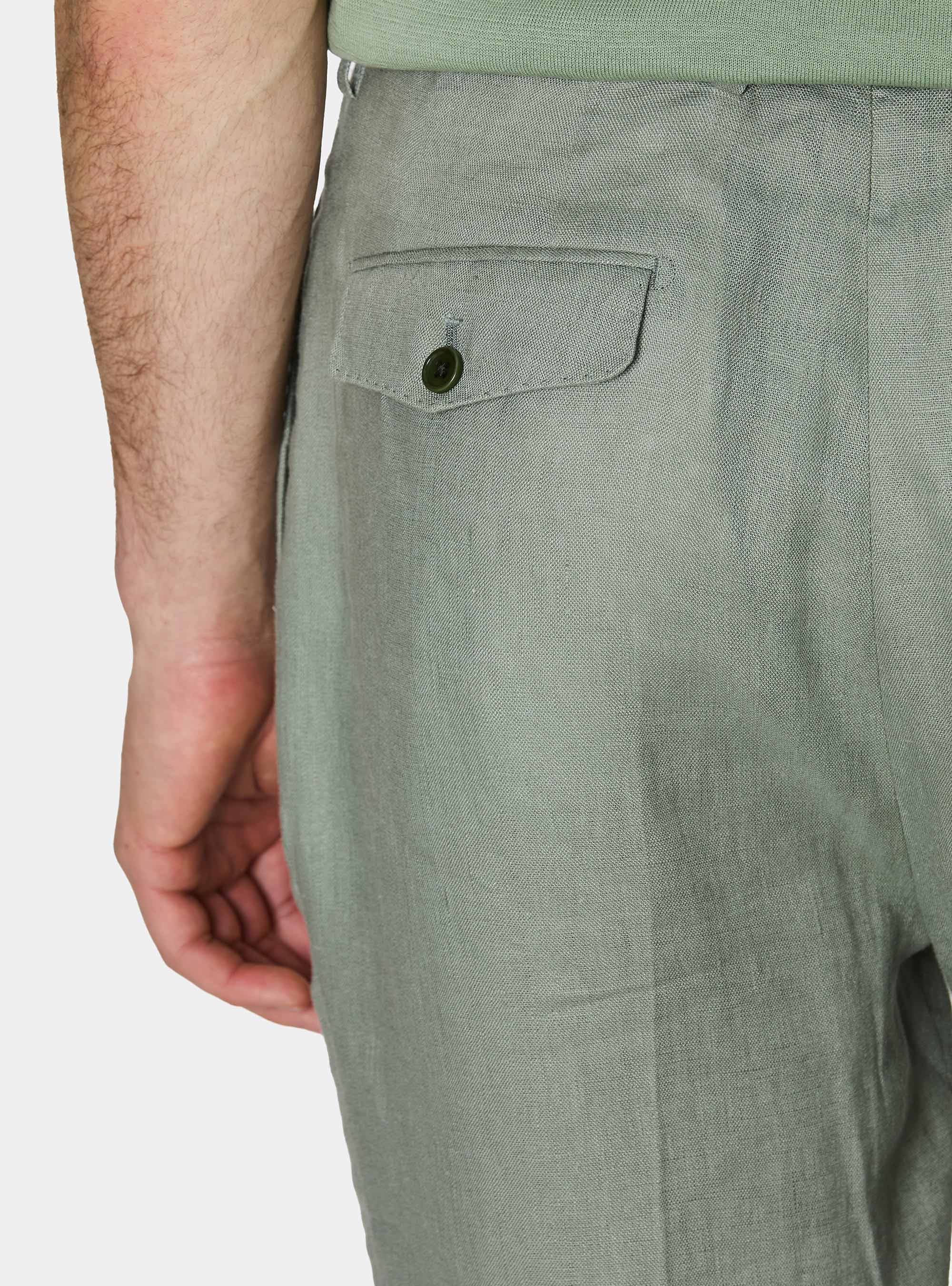Pure linen double pleat trousers, SALVIA 0602C