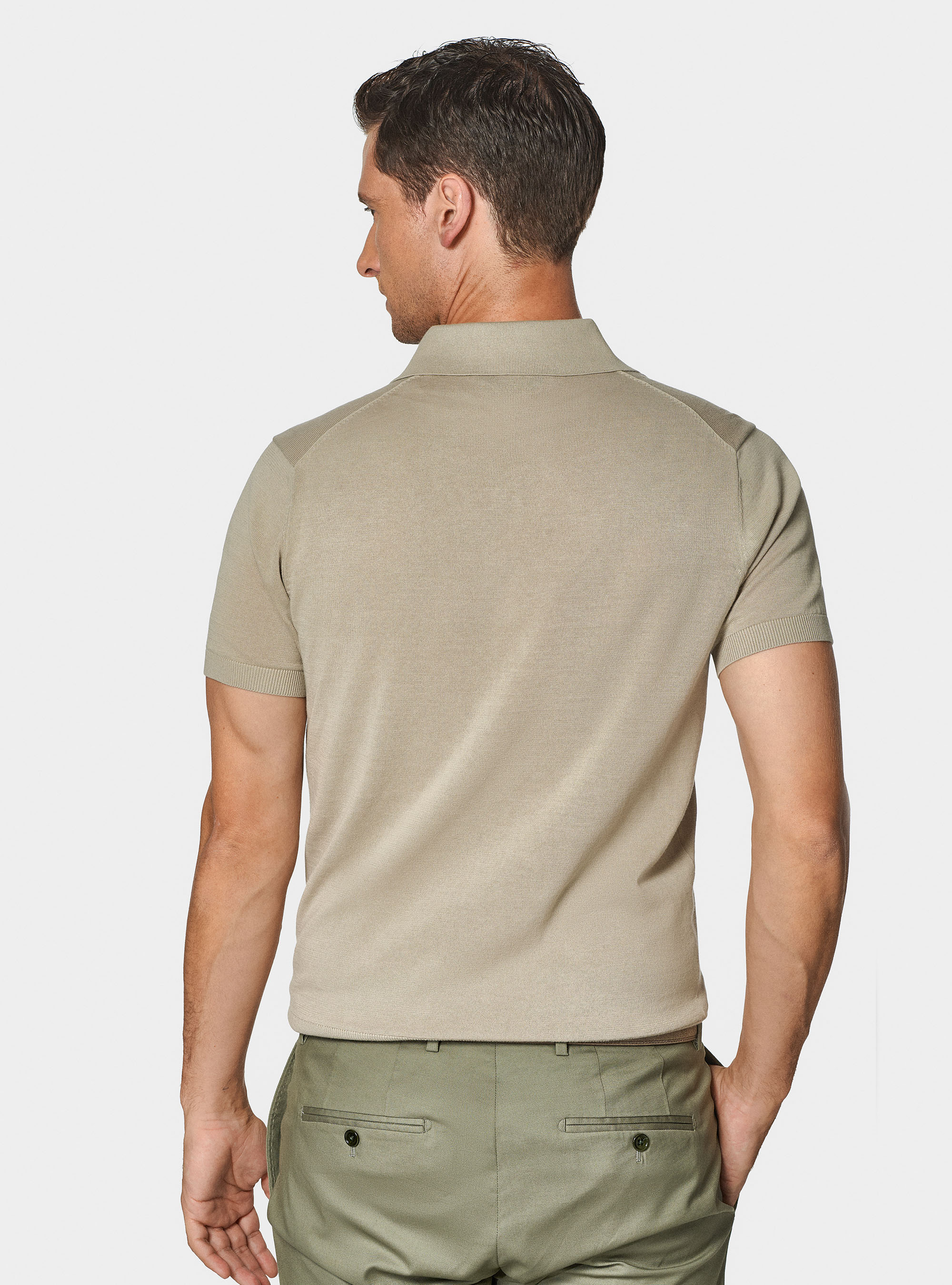 Extra-fine cotton knit polo shirt, SAND