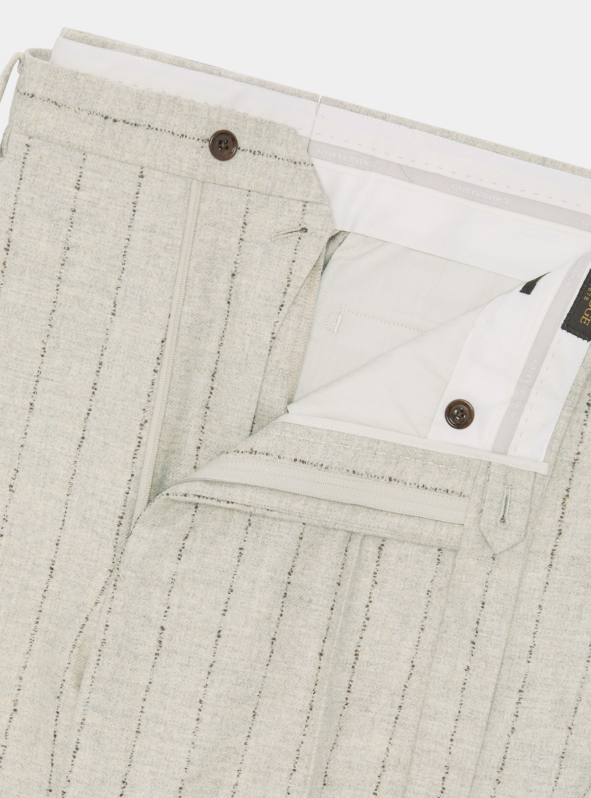 Cashmere wool pinstripe suit trousers, ECRU