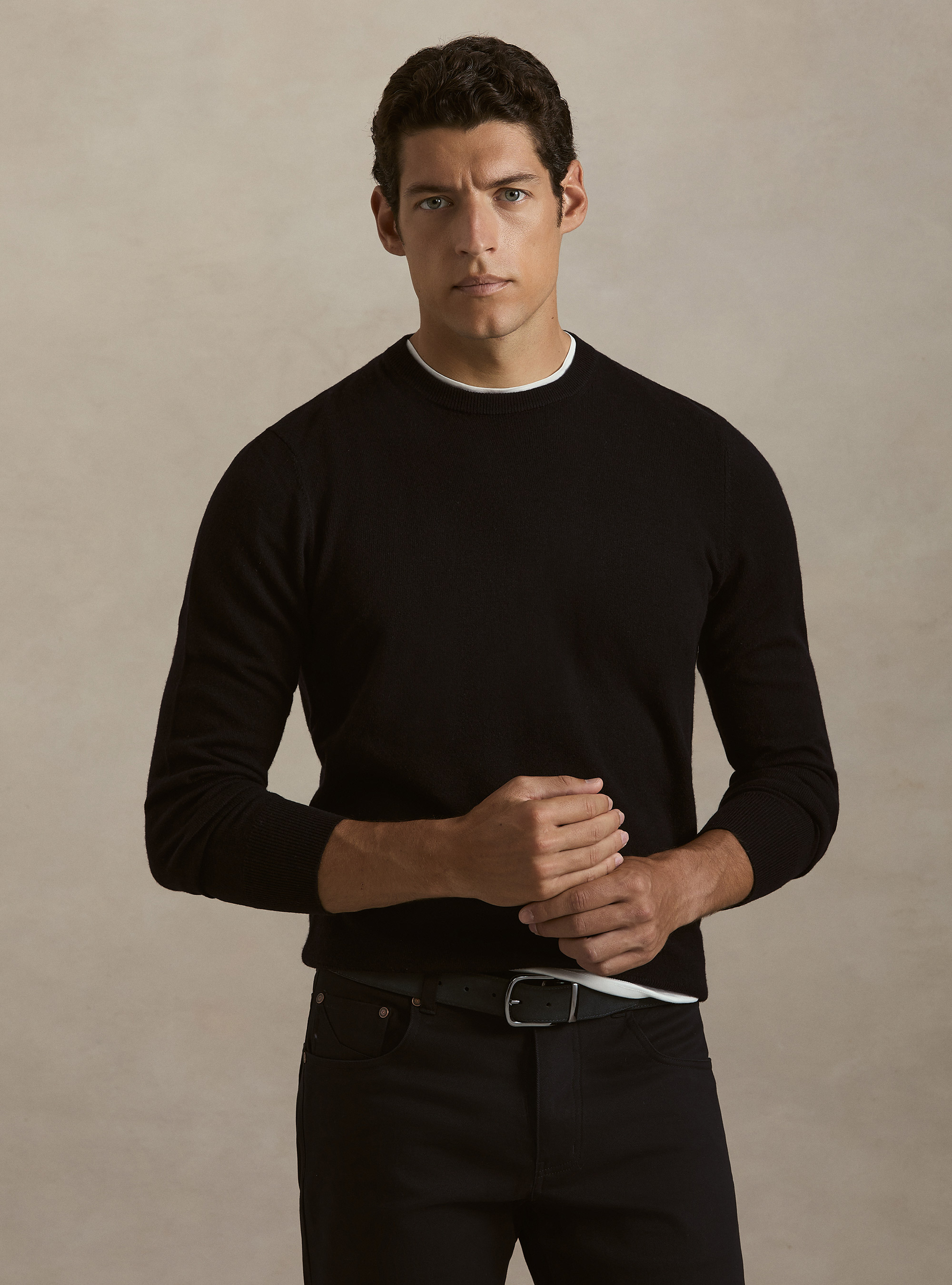 Wool and cashmere blend crewneck sweater, NAVY BLUE