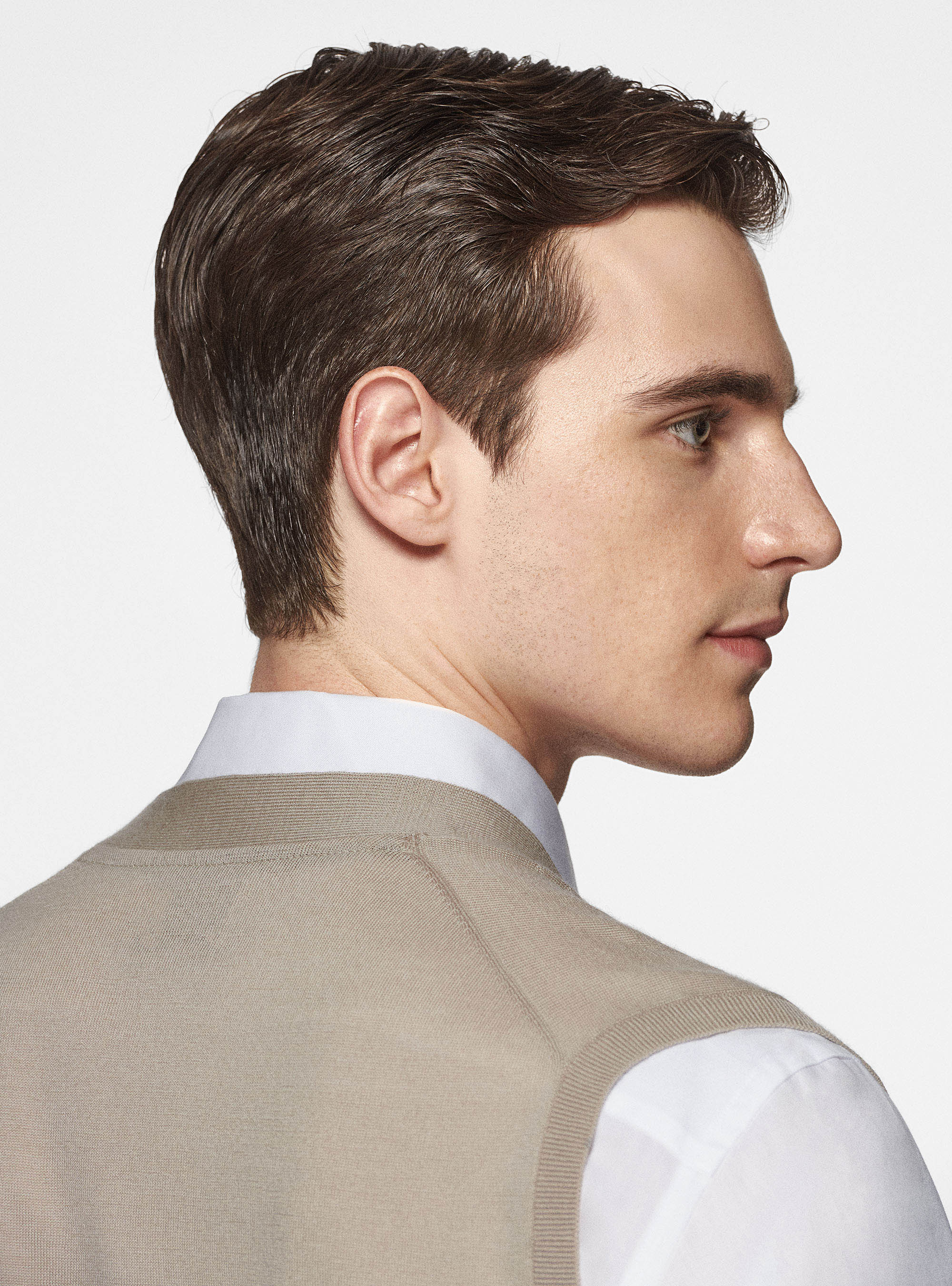 Knitted waistcoat in pure extra-fine merino wool, SAND