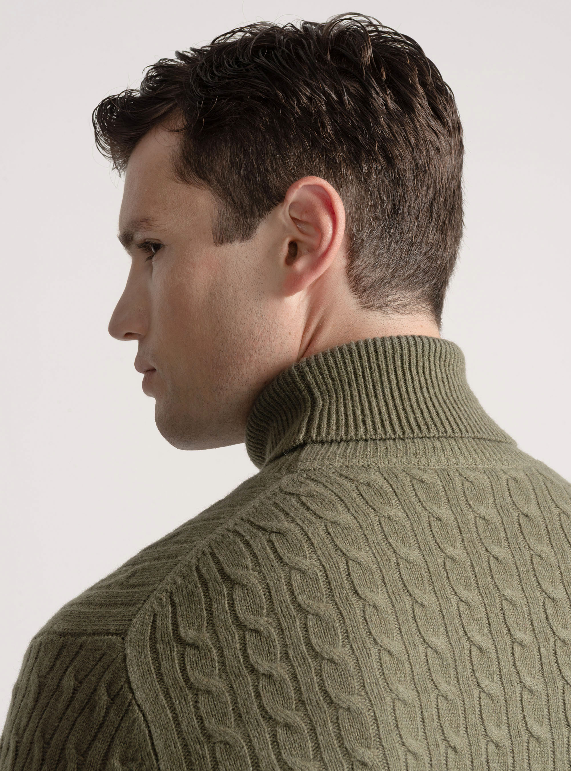 Maglia collo alto con treccia in lana cashmere, SALVIA 0602C
