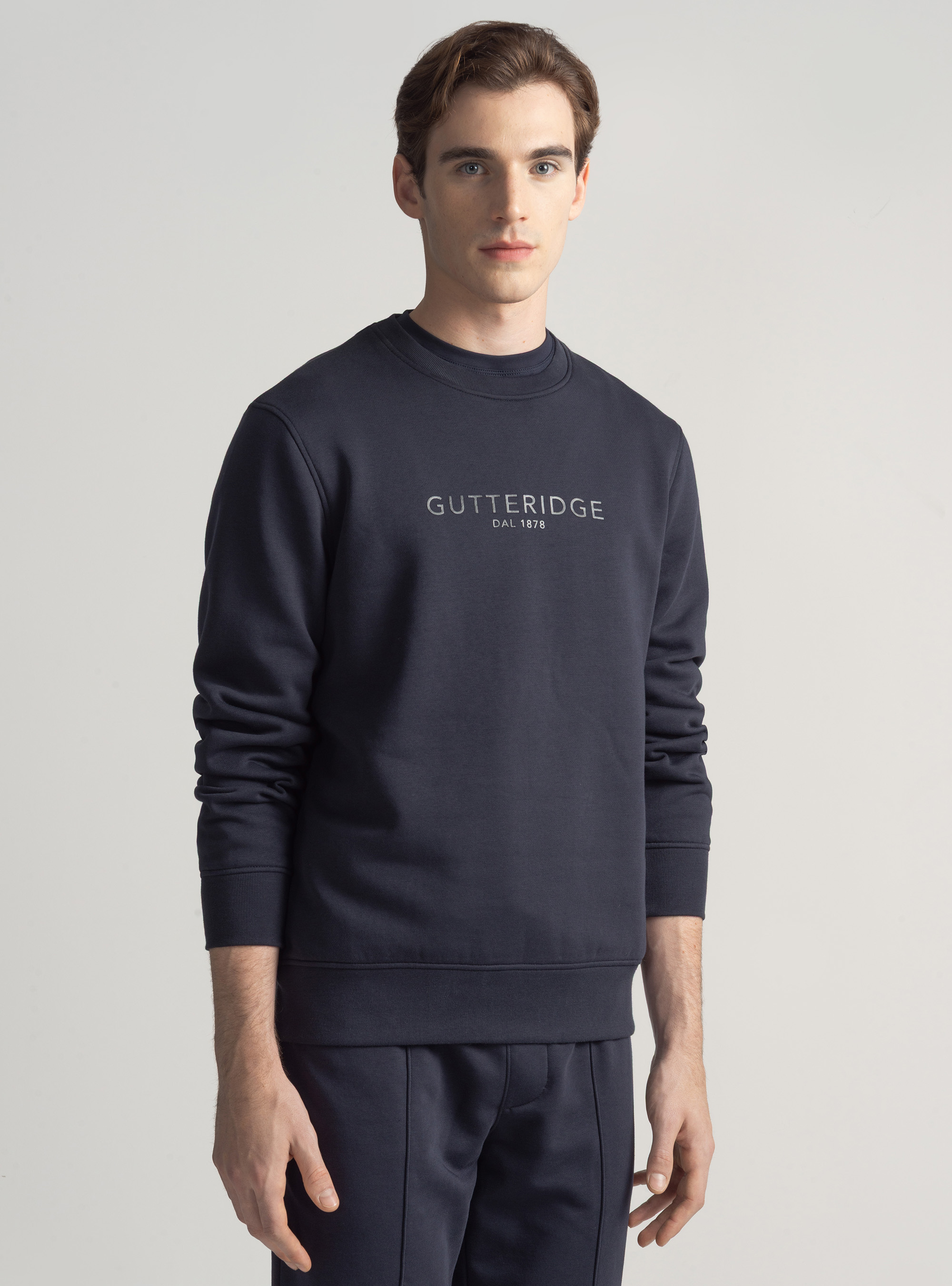 Sweatshirt &agrave; col rond avec logo, BLEU MARINE