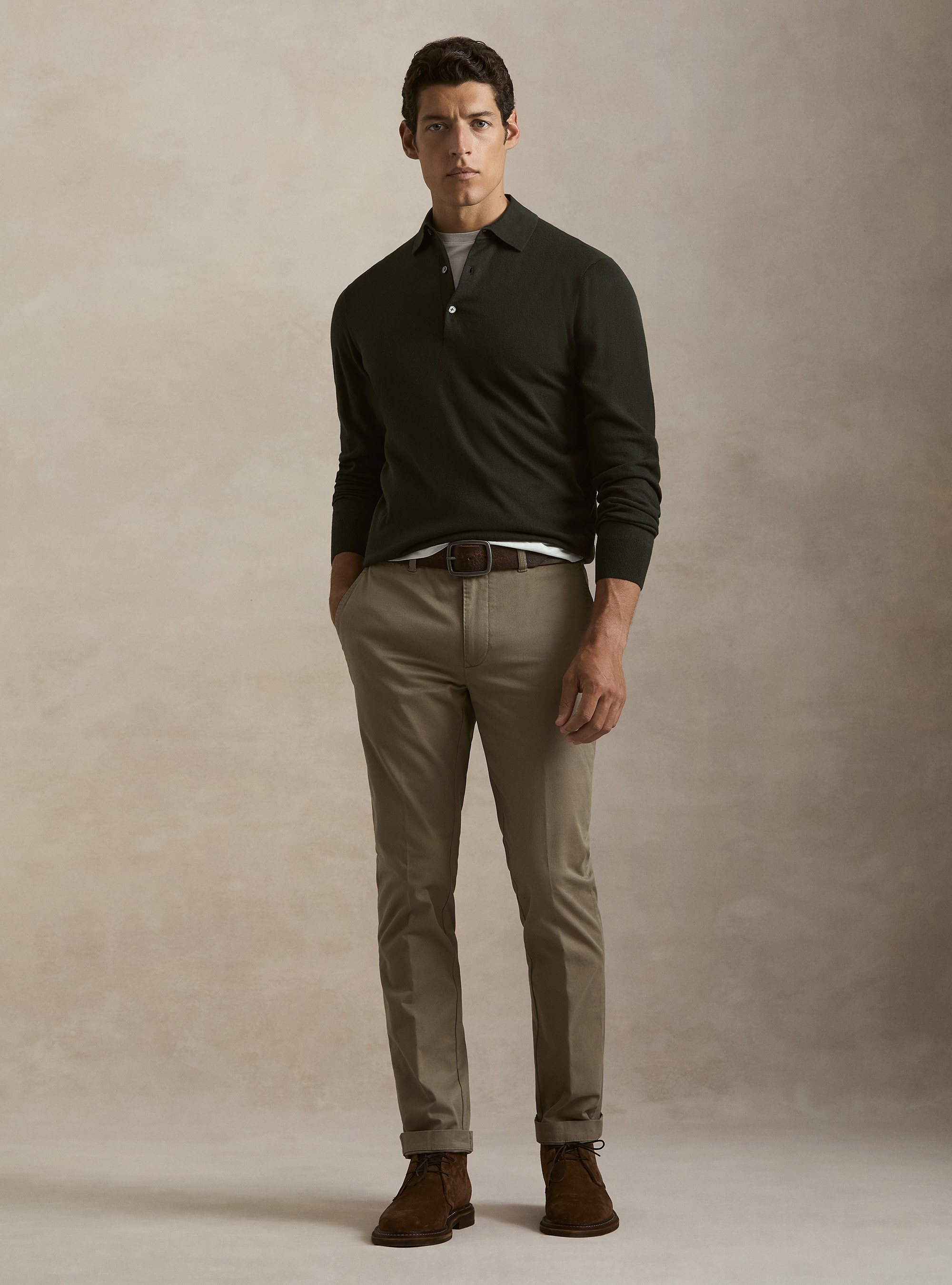 Polo in maglia di cotone e cashmere, MILITARE 0609C