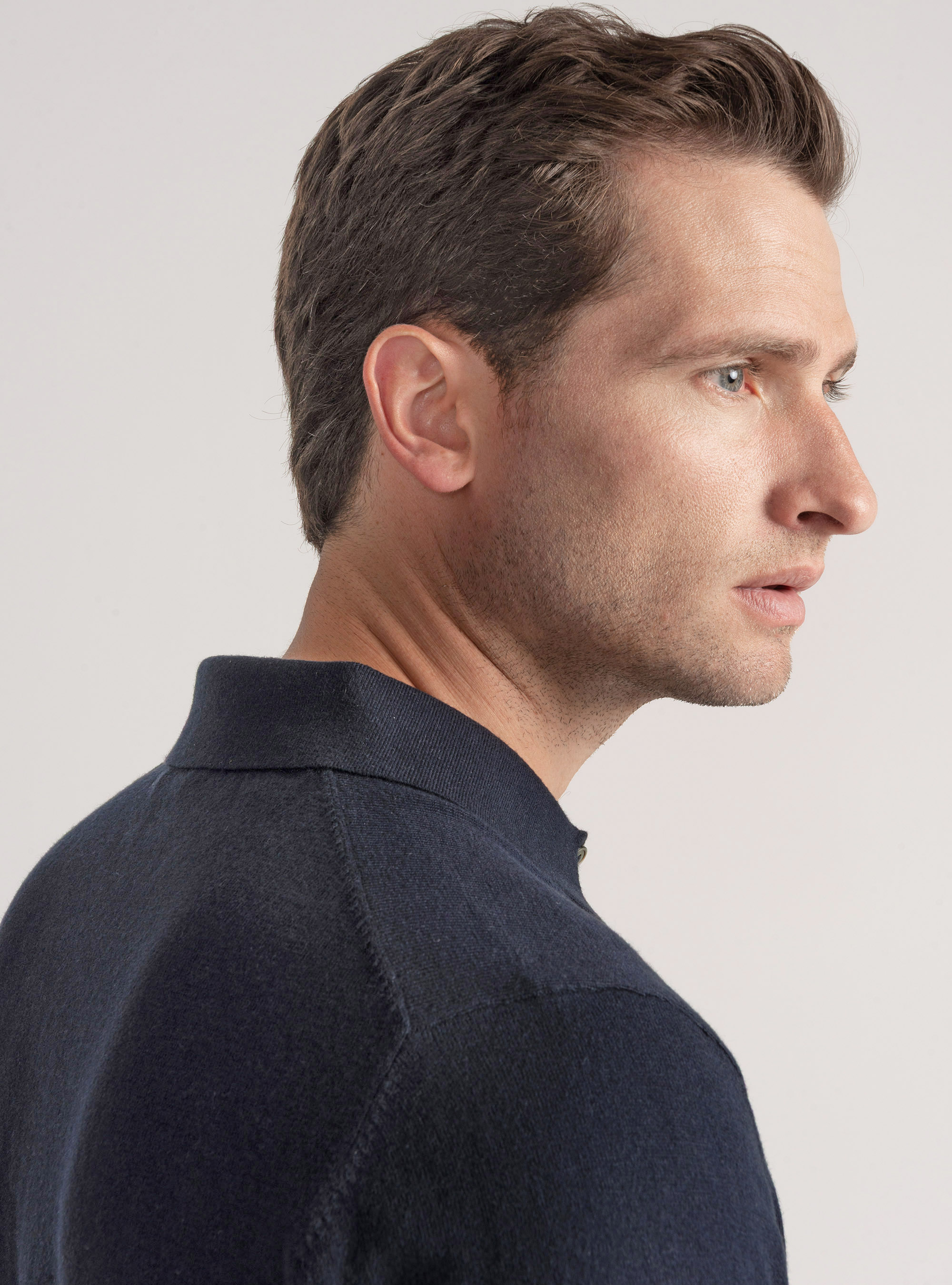 Polo en coton et cachemire, BLEU MARINE