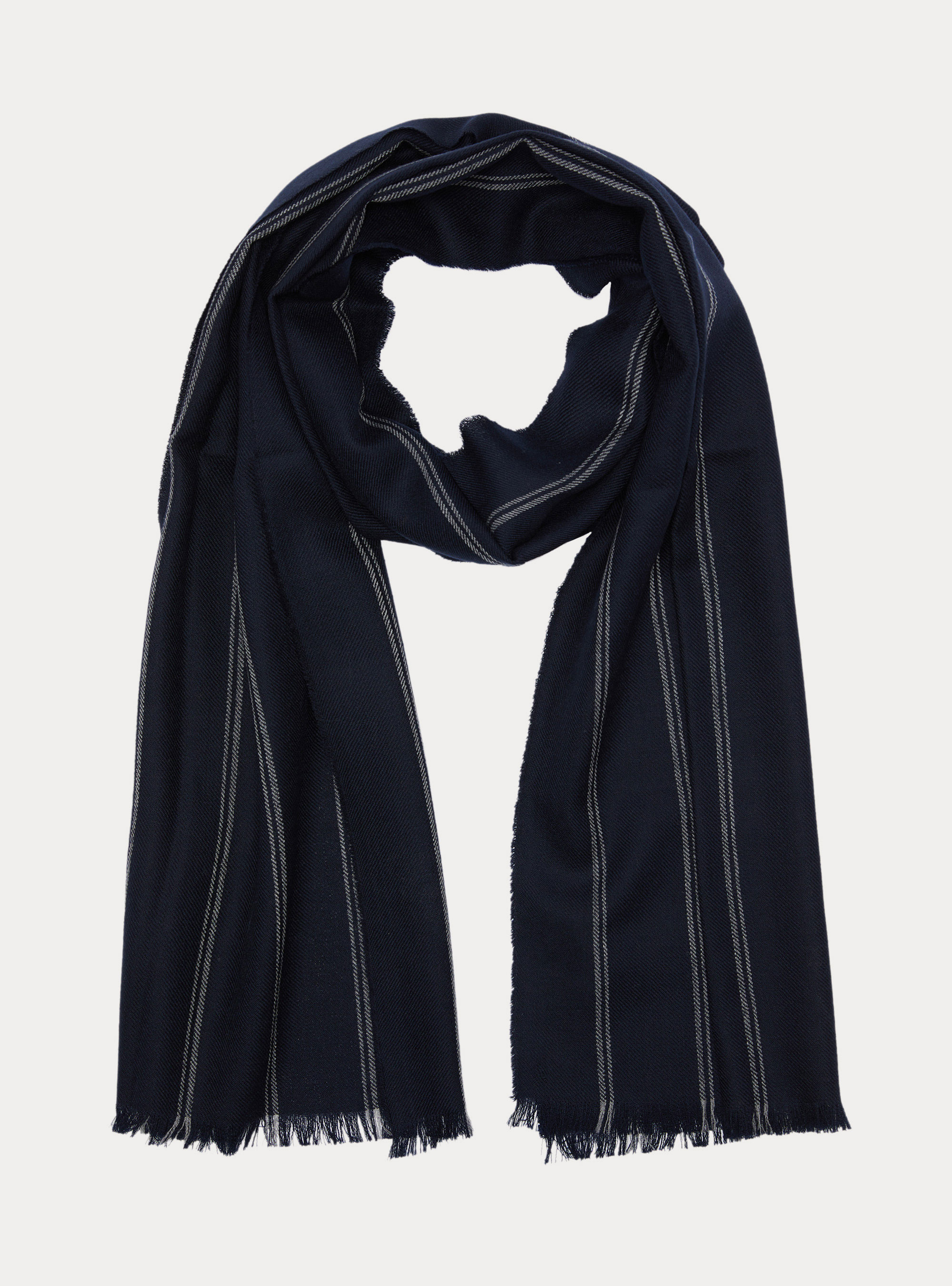 Sciarpa leggera in lana a righe, BLU NAVY/GRIGIO