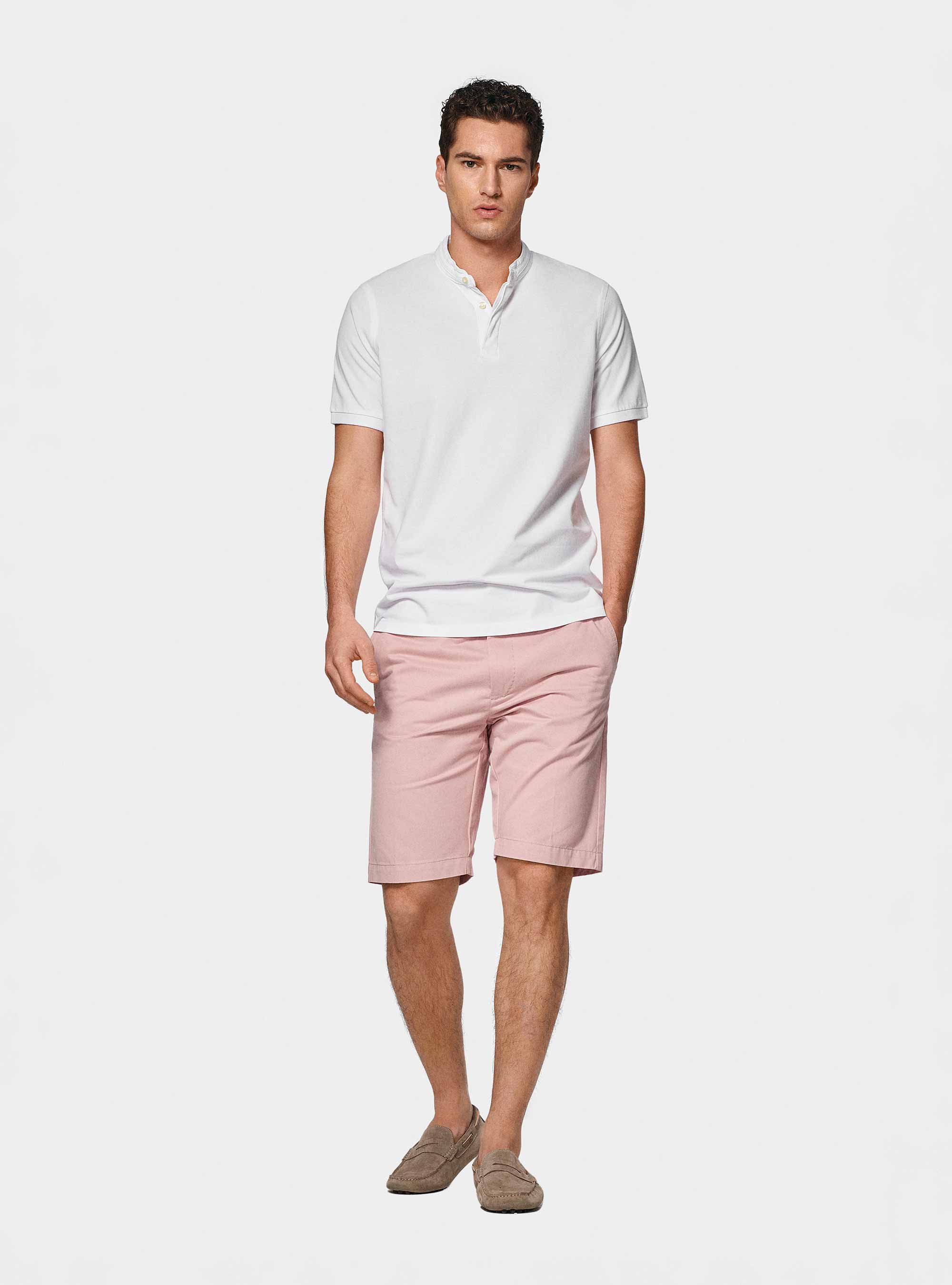 Polo coreana in piquet, BIANCO