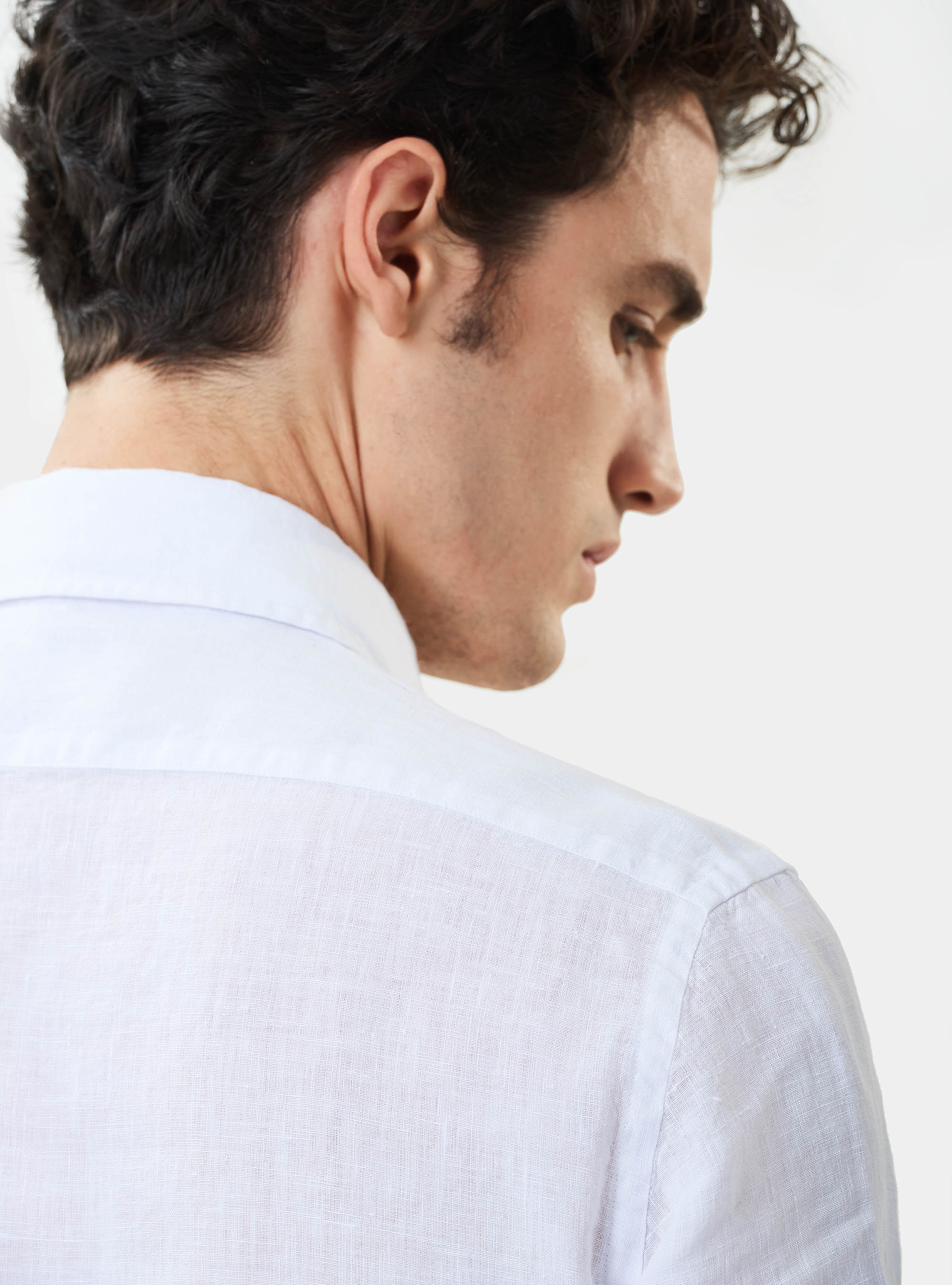 Camicia slim 100% lino delav&egrave;, BIANCO