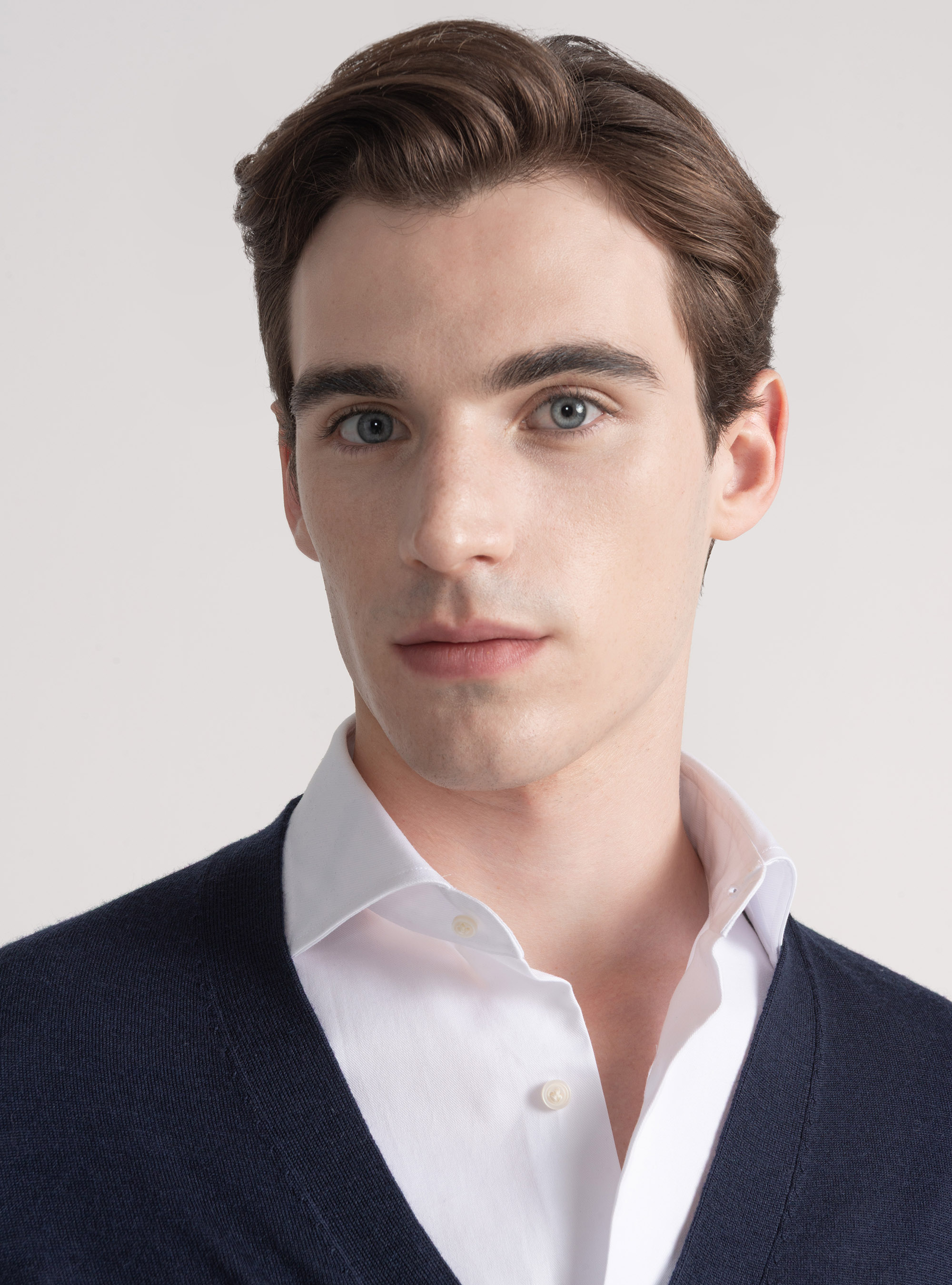 Knitted cardigan with buttons in extra-fine merino wool, NAVY BLUE