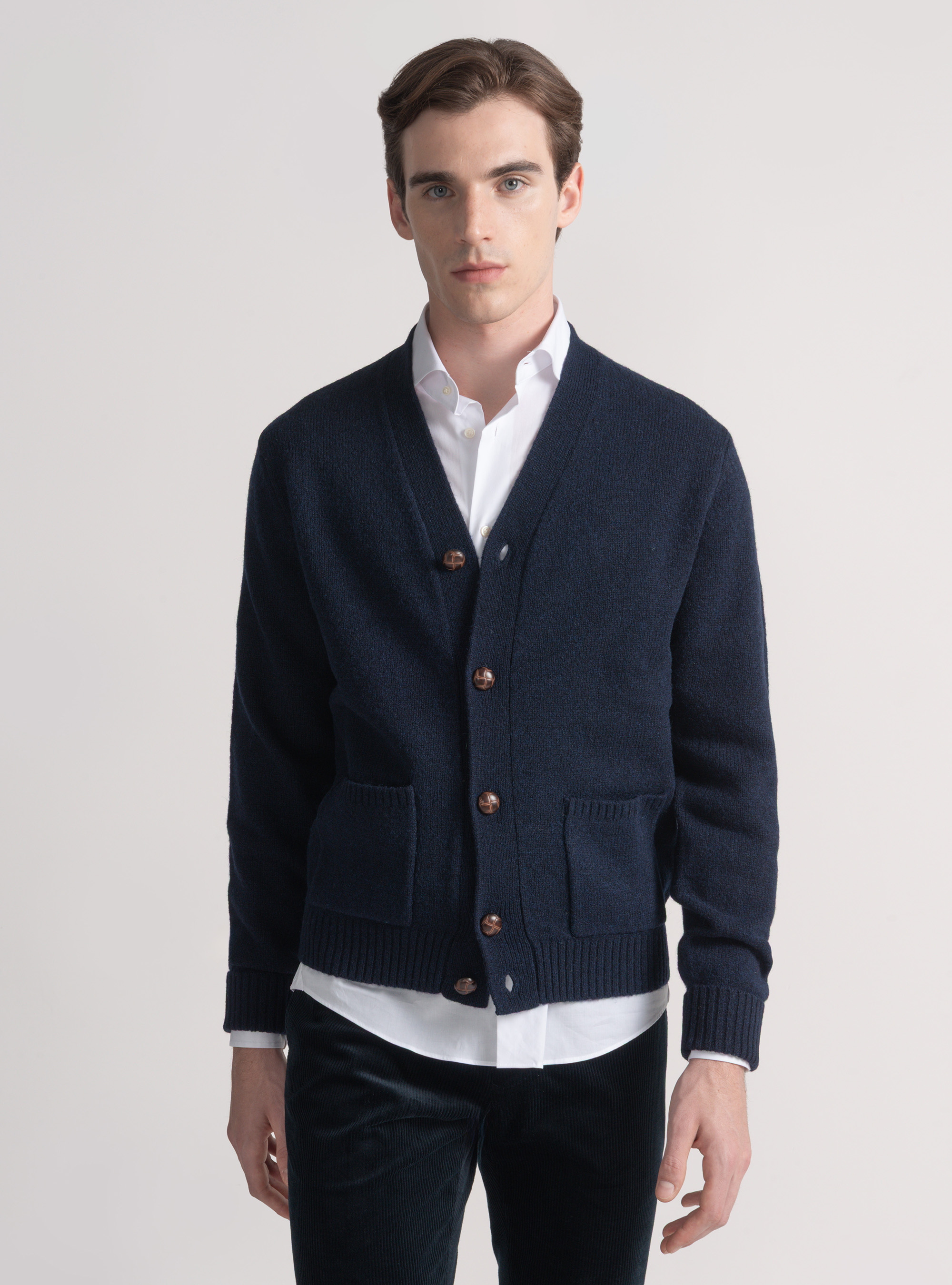 Cardigan in maglia di lana shetland, BLU NAVY