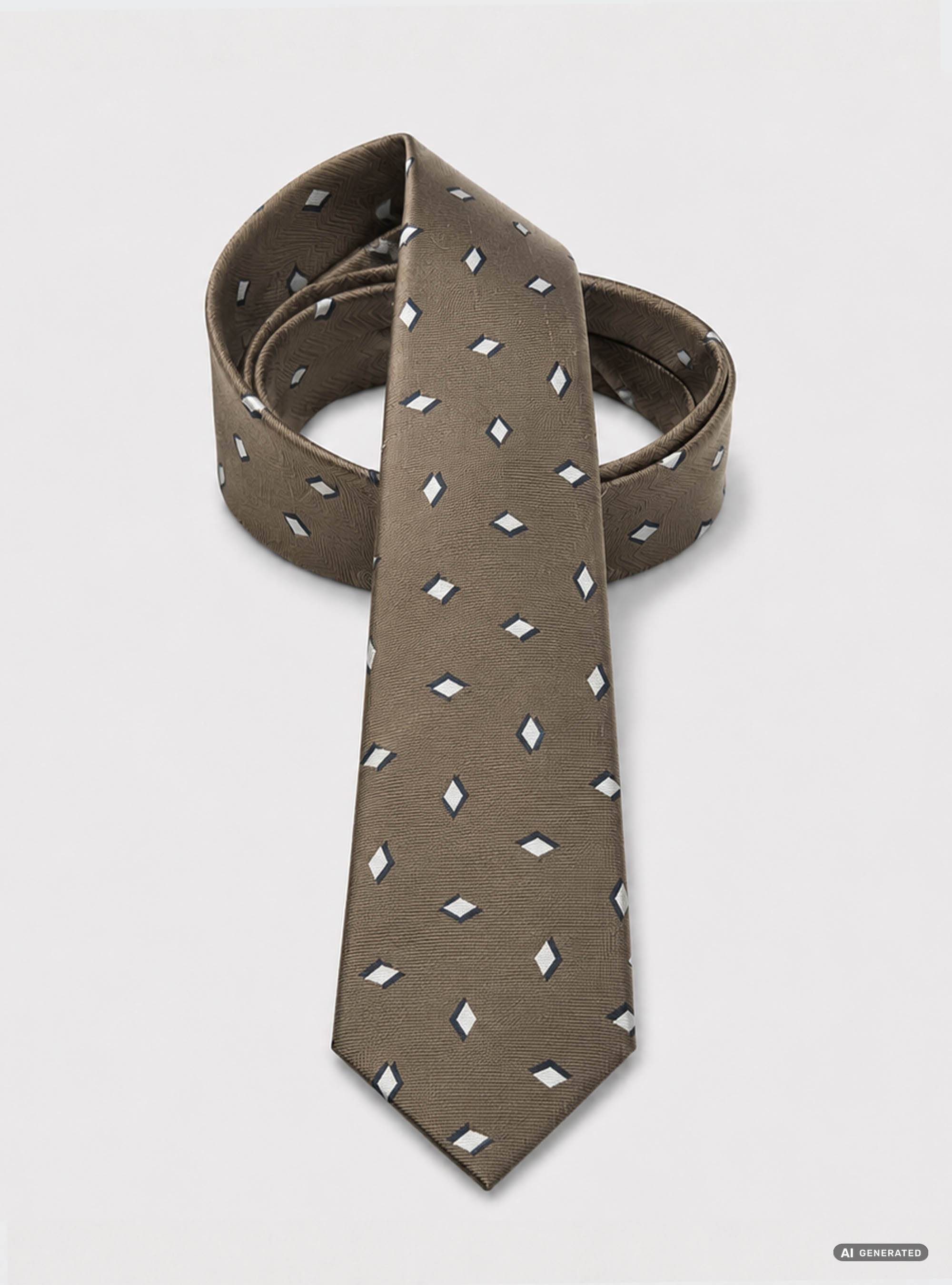 Geometric pattern silk twill tie, BROWN