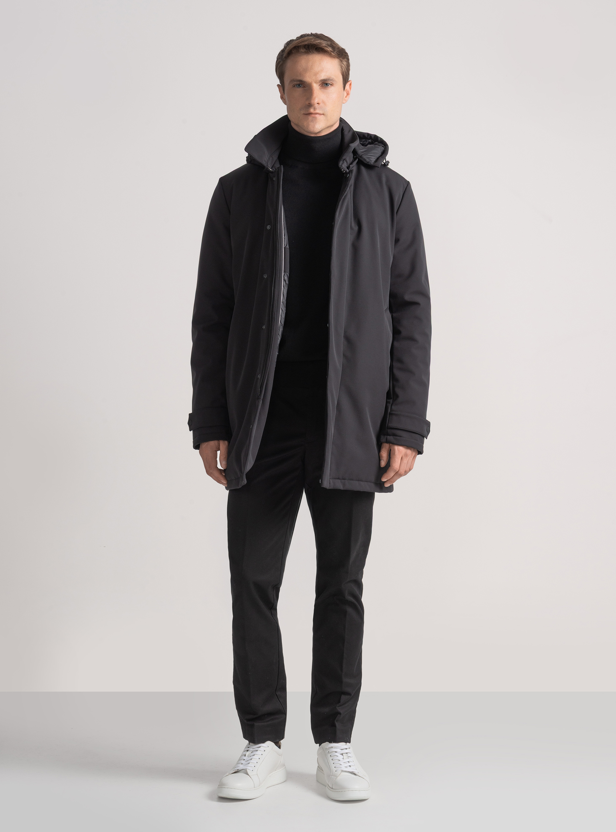 Technical parka with recycled padding, BLACK