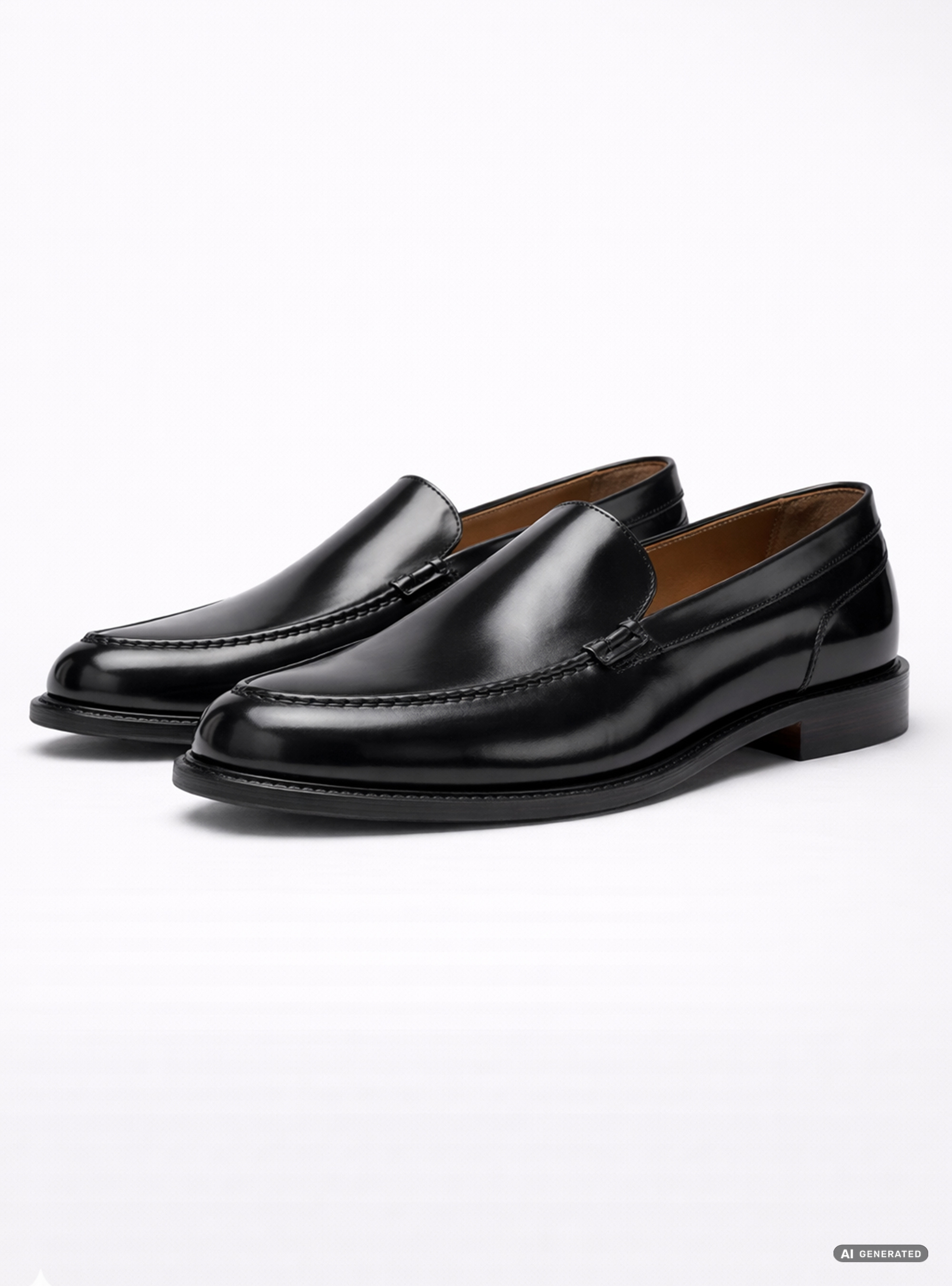 Mocassins en cuir poli, NOIR