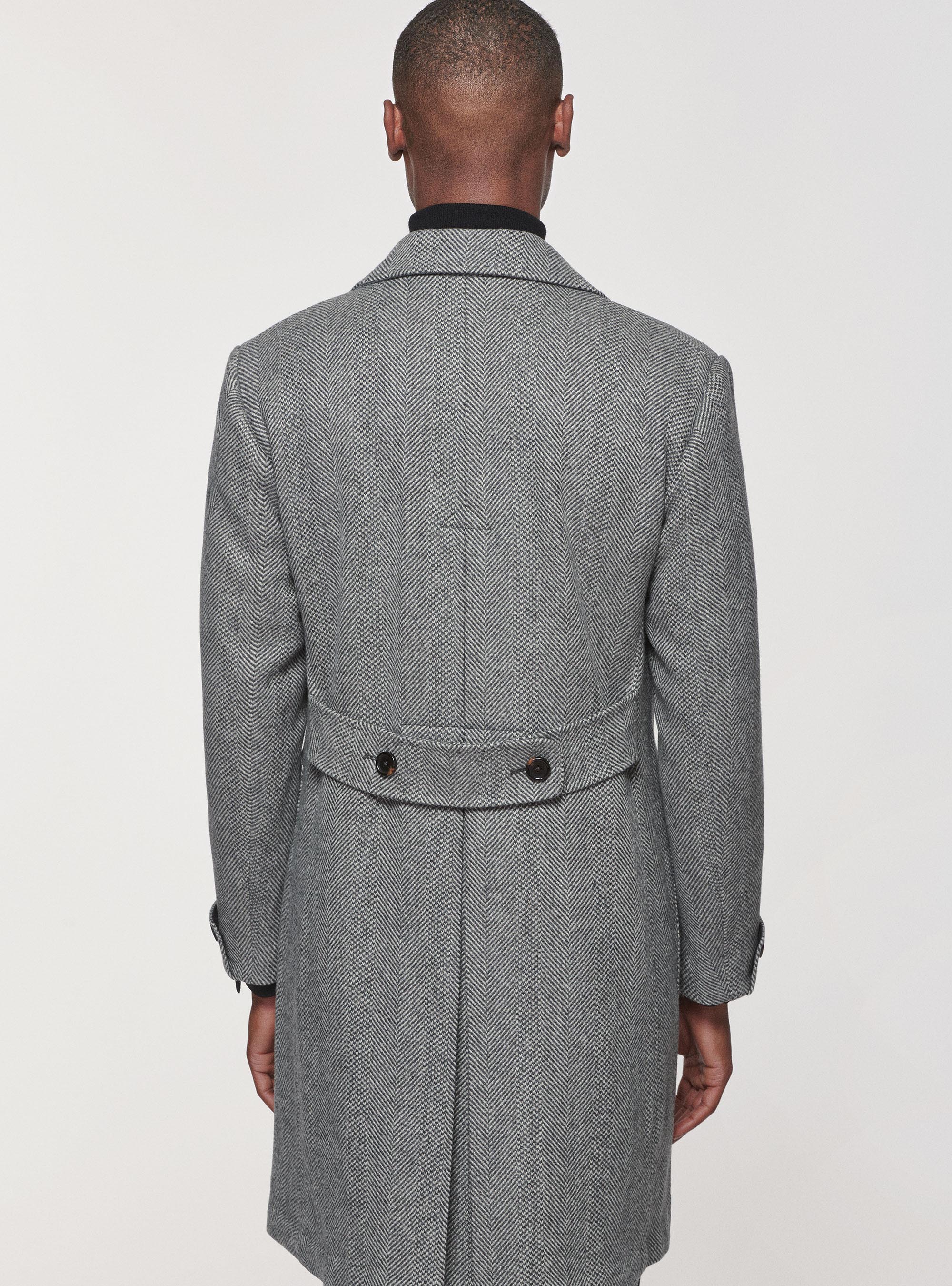 Double-breasted coat in herringbone wool blend, LIGHT GREY MELANGE