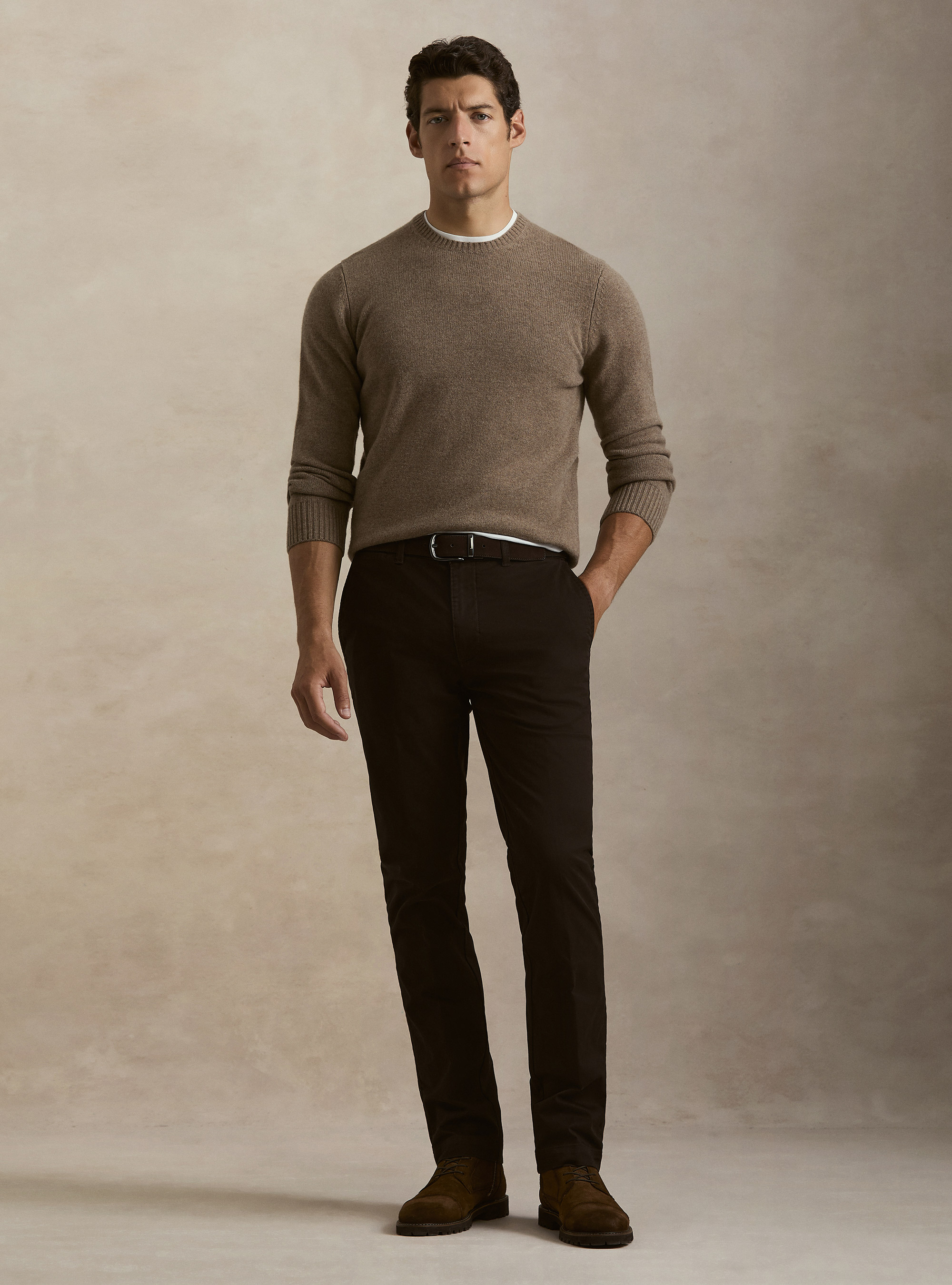 Maglia girocollo in misto lana e cashmere, FANGO