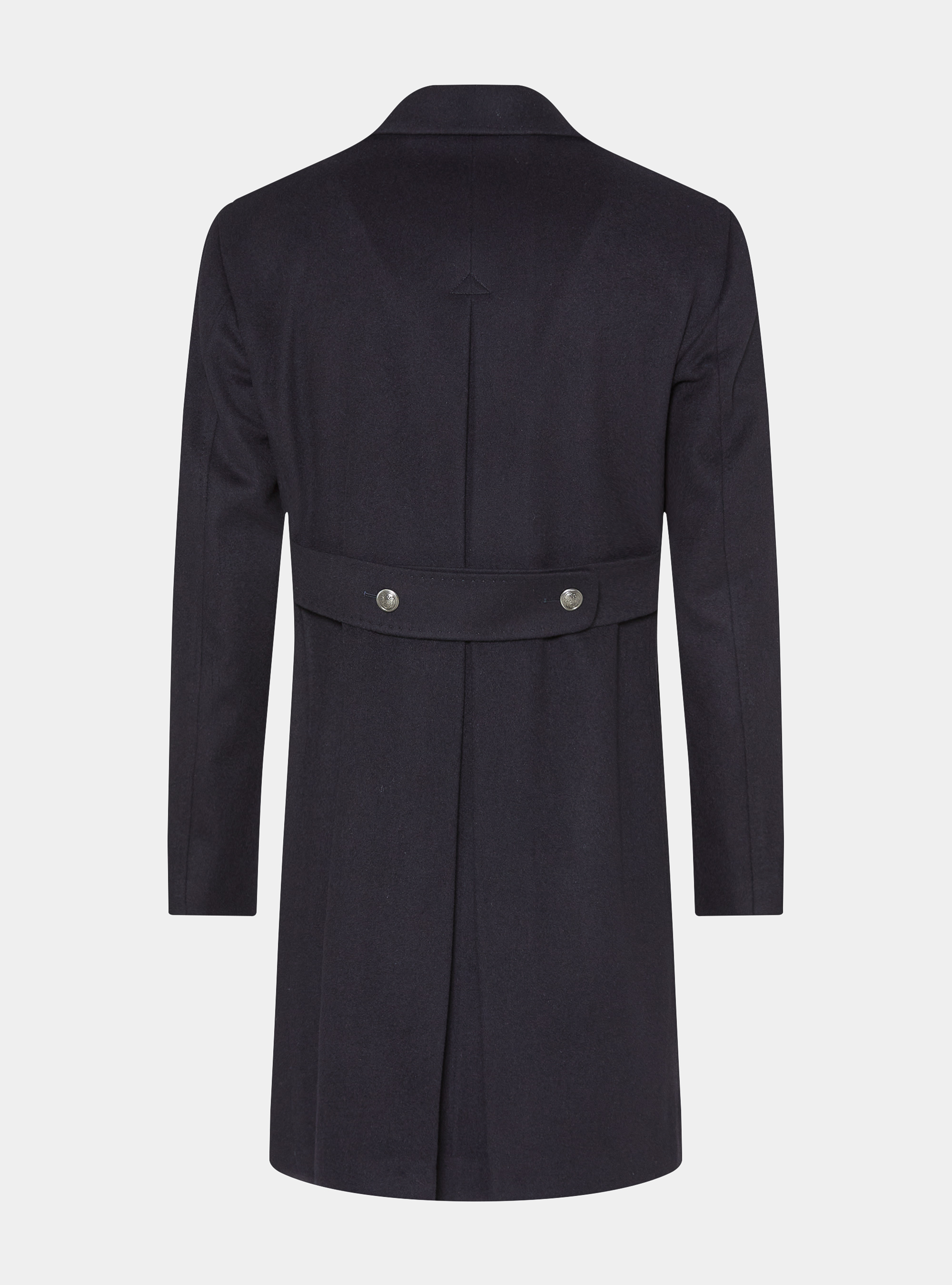 Cashmere wool double-breasted coat with metal button, NAVY BLUE