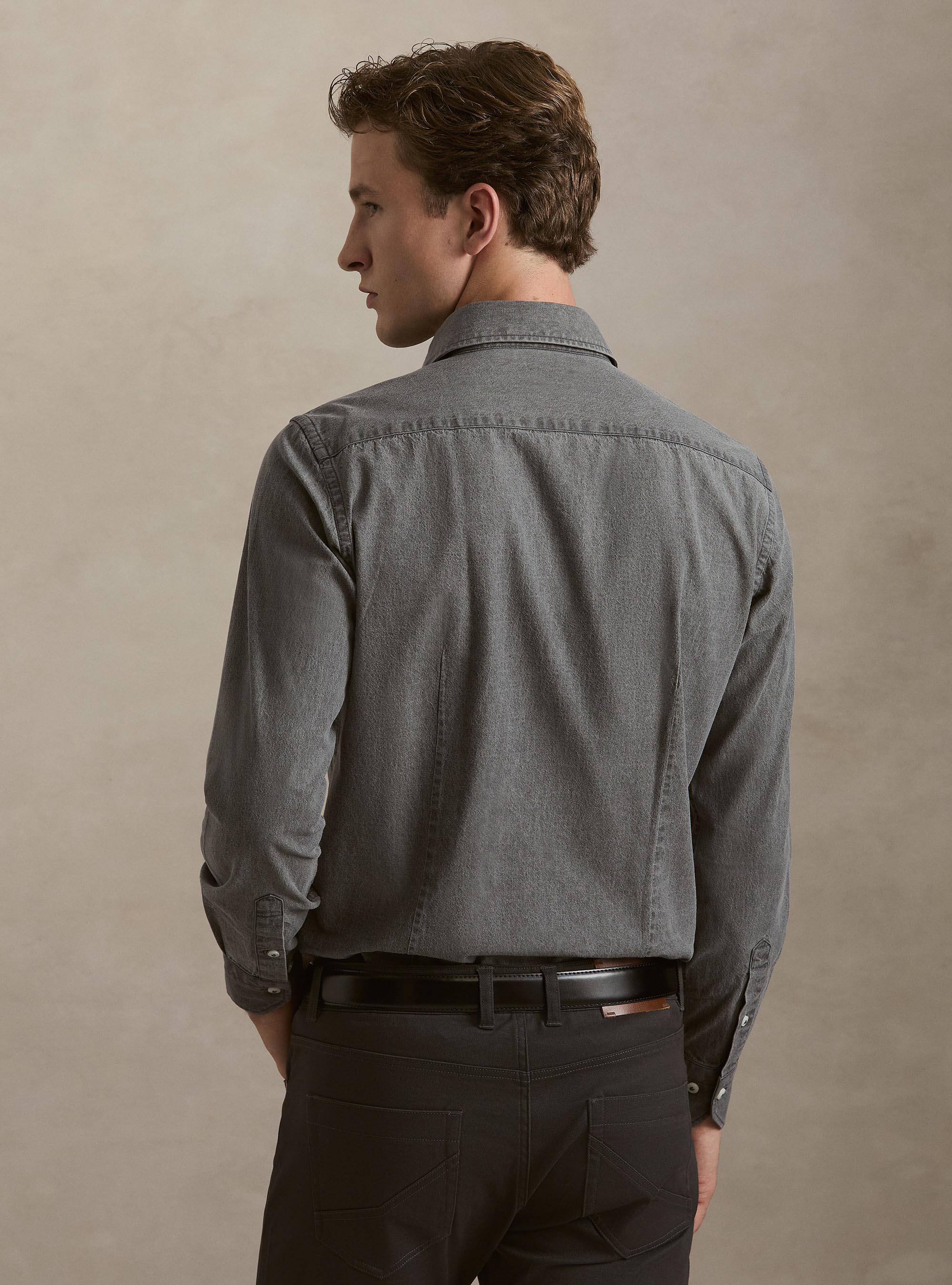 Camicia grigia in denim, GRIGIO CHIARO