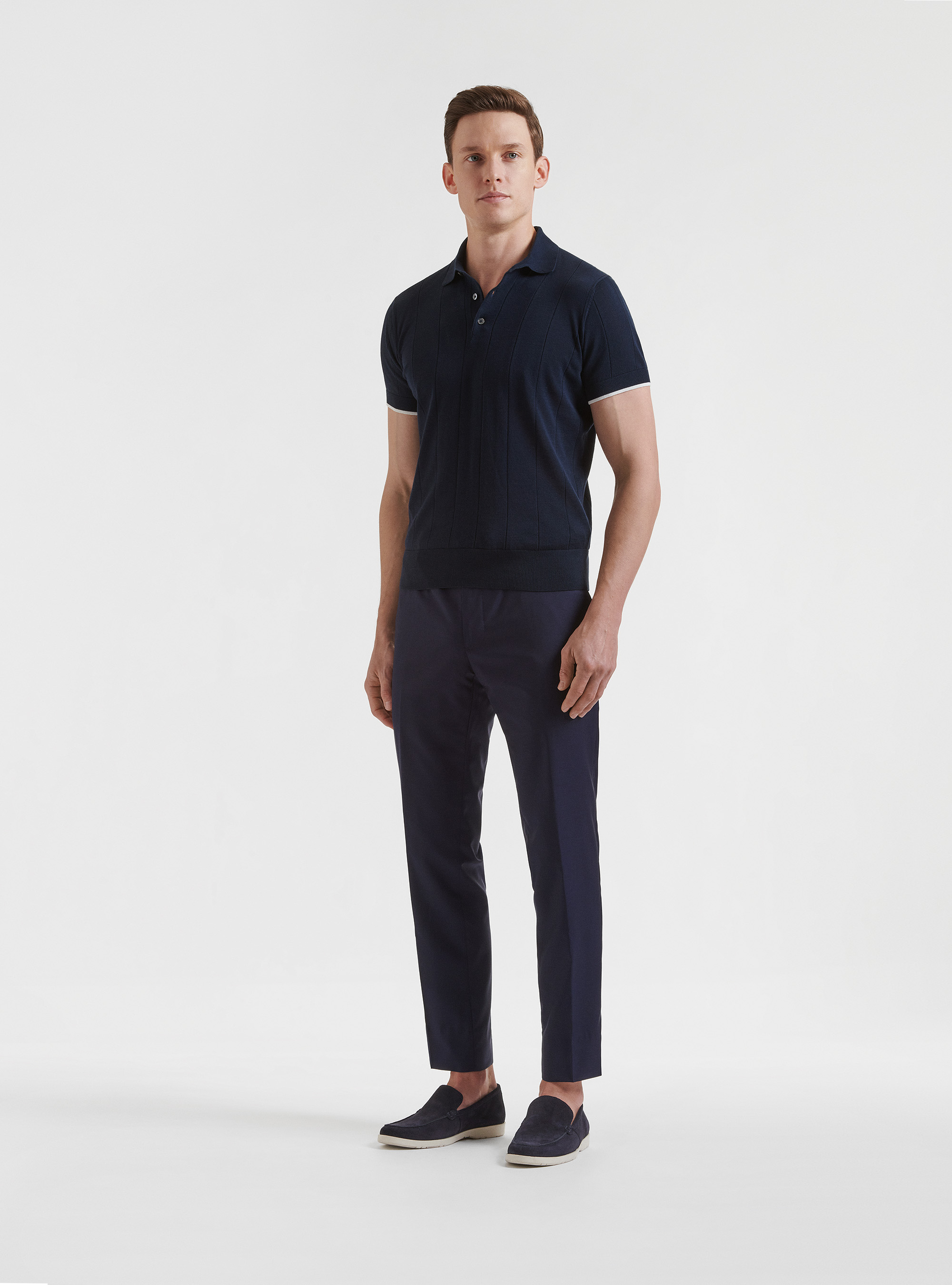 Pantalon de costume en pure laine superfine 130's Reda, BLEU MARINE