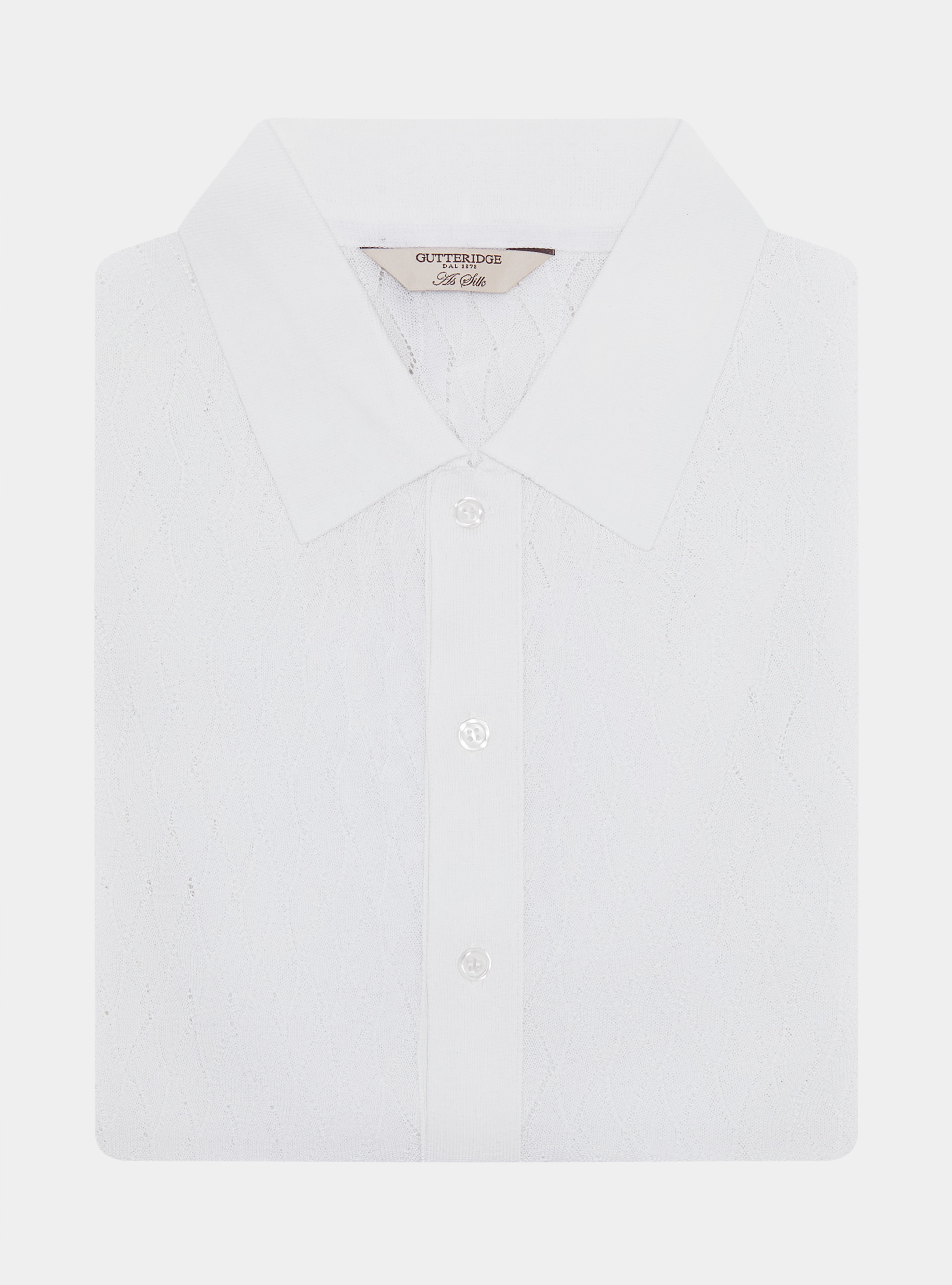 Polo de punto perforado de algod&oacute;n y seda, BLANCO
