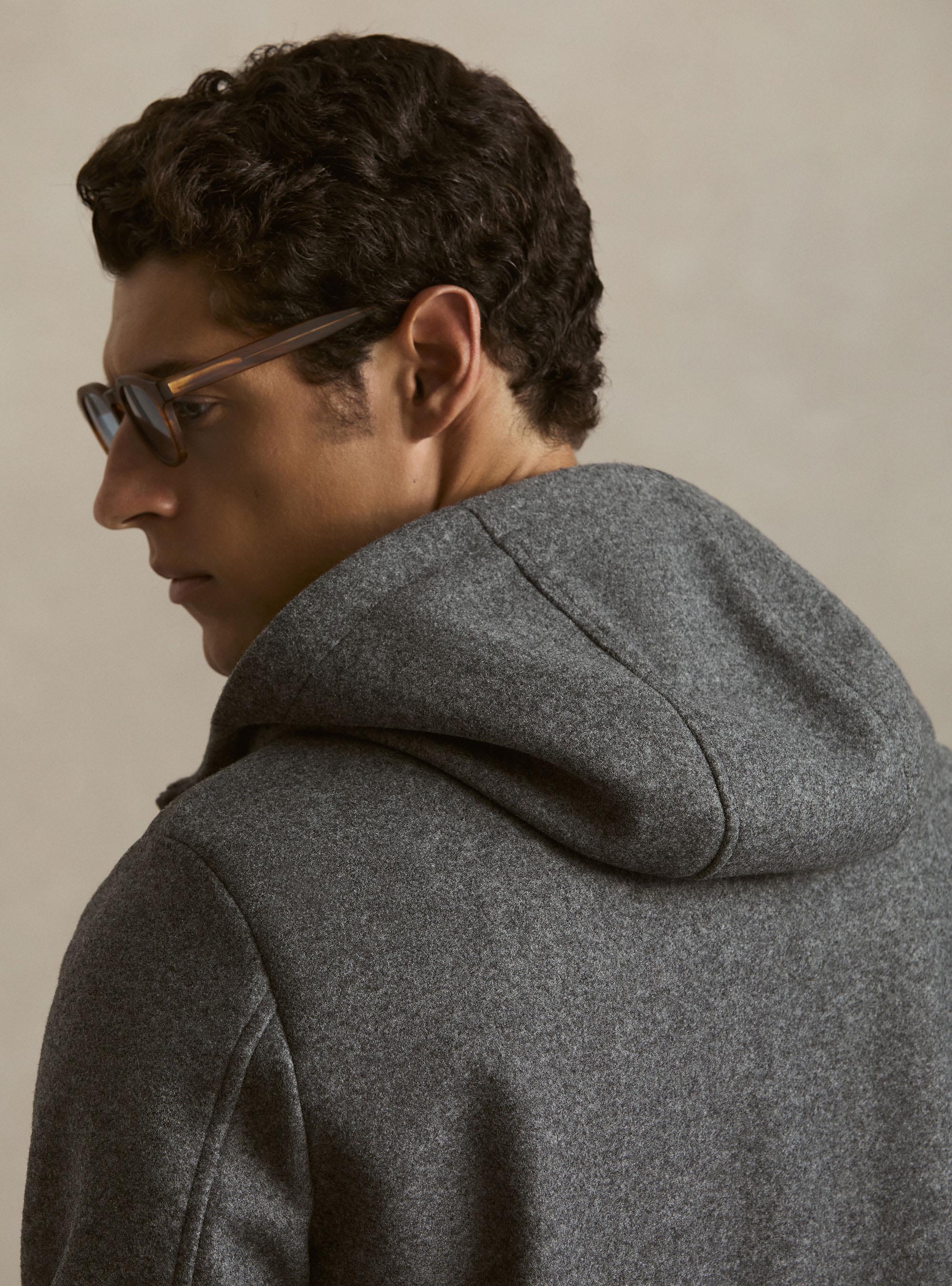 Giubbino in panno stretch con cappuccio, ASFALTO