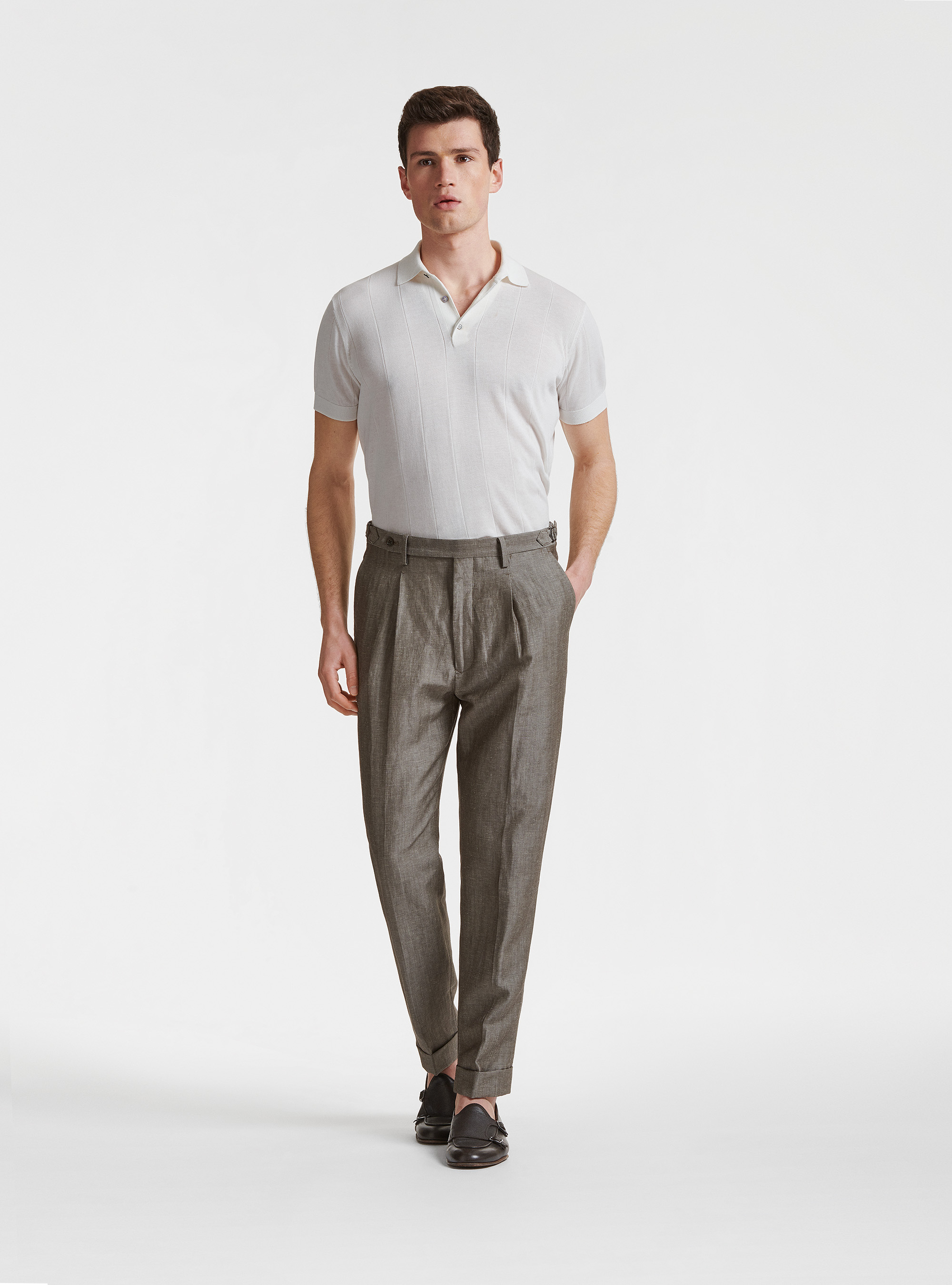 Pantaloni per abito in lino e lana Zignone, FANGO
