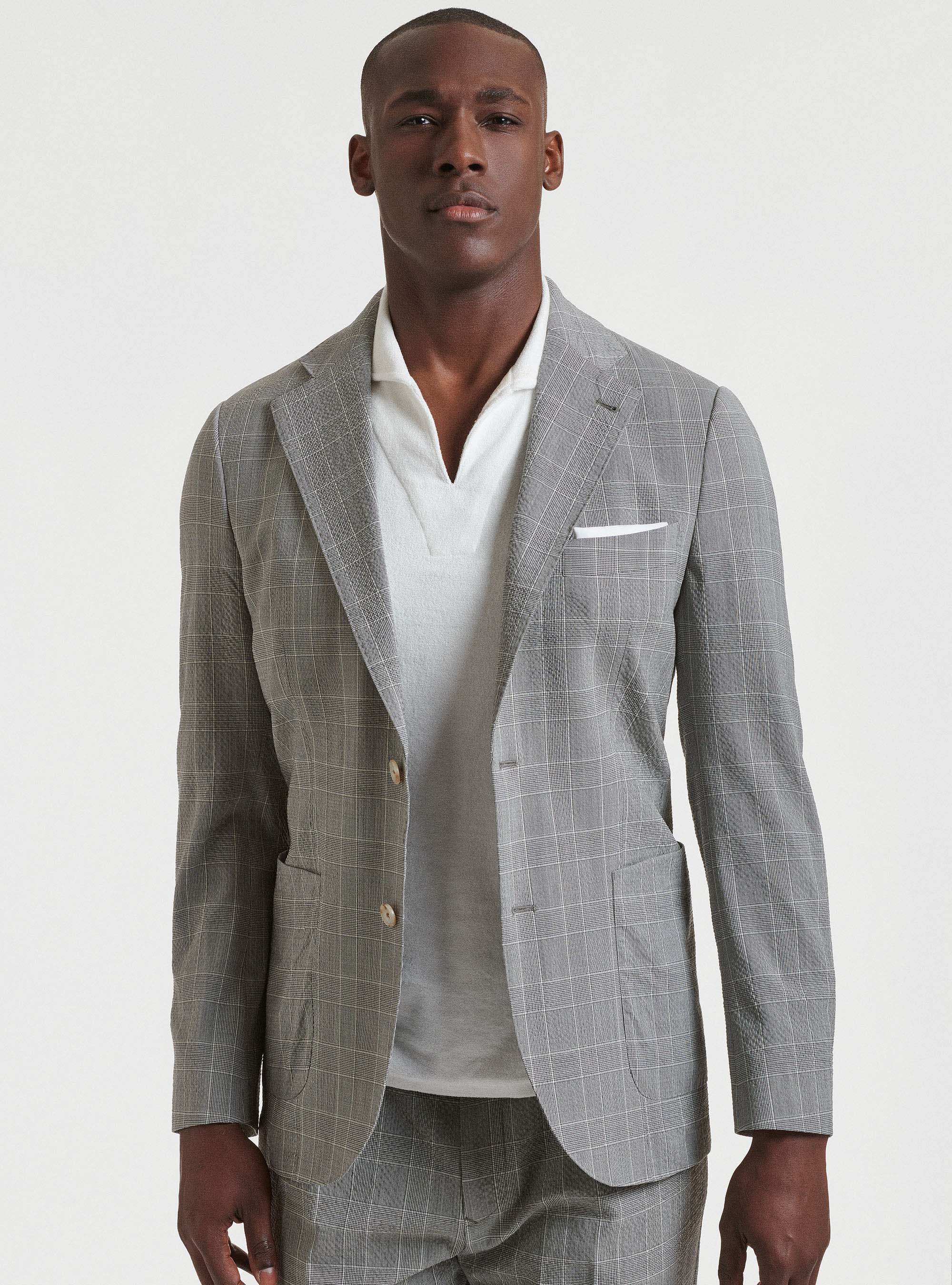 Giacca per abito in lana stretch seersucker superfine 100's Zignone, GRIGIO CHIARO MELANGE