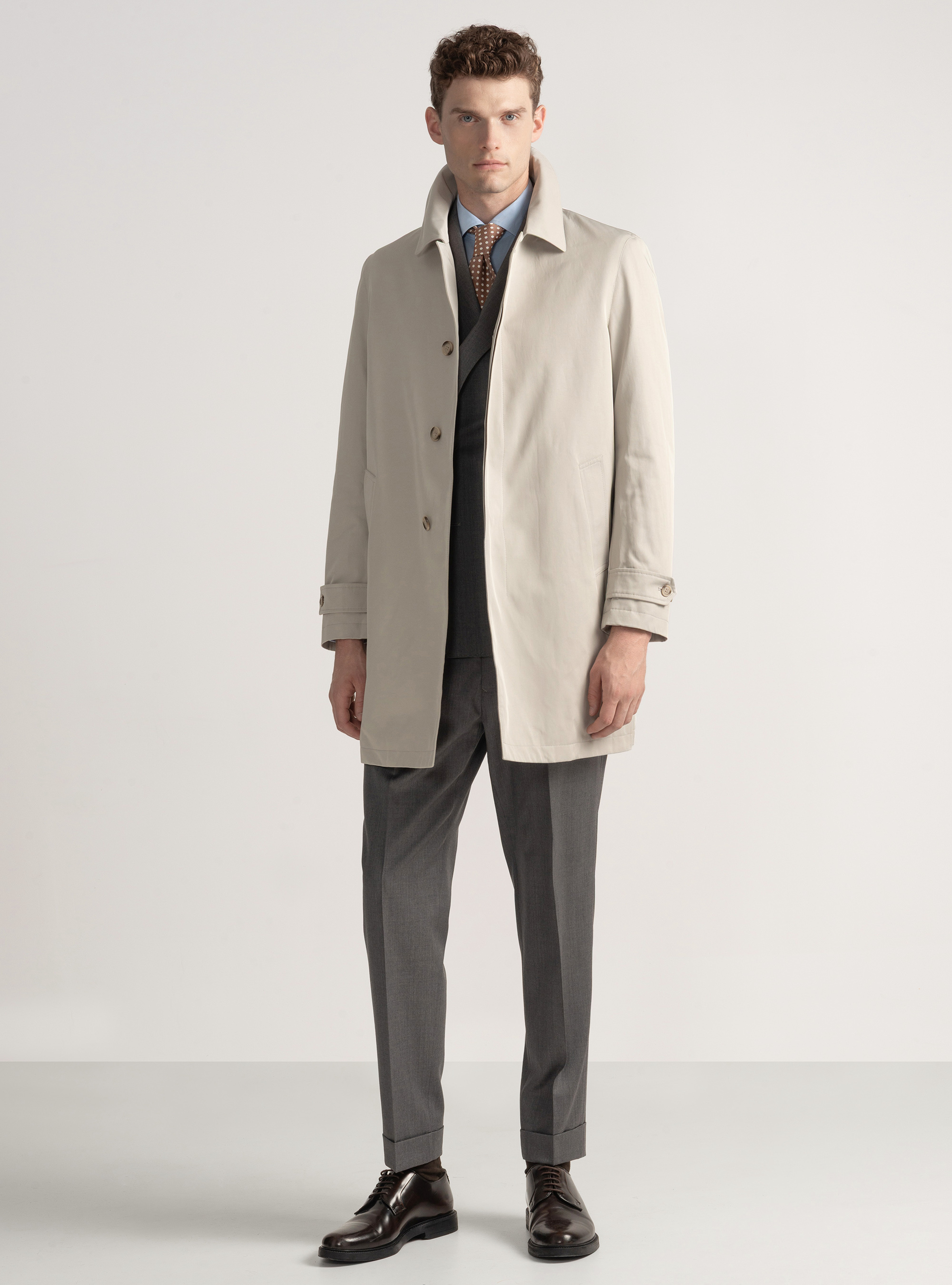 Padded technical raincoat in cotton blend, ECRU