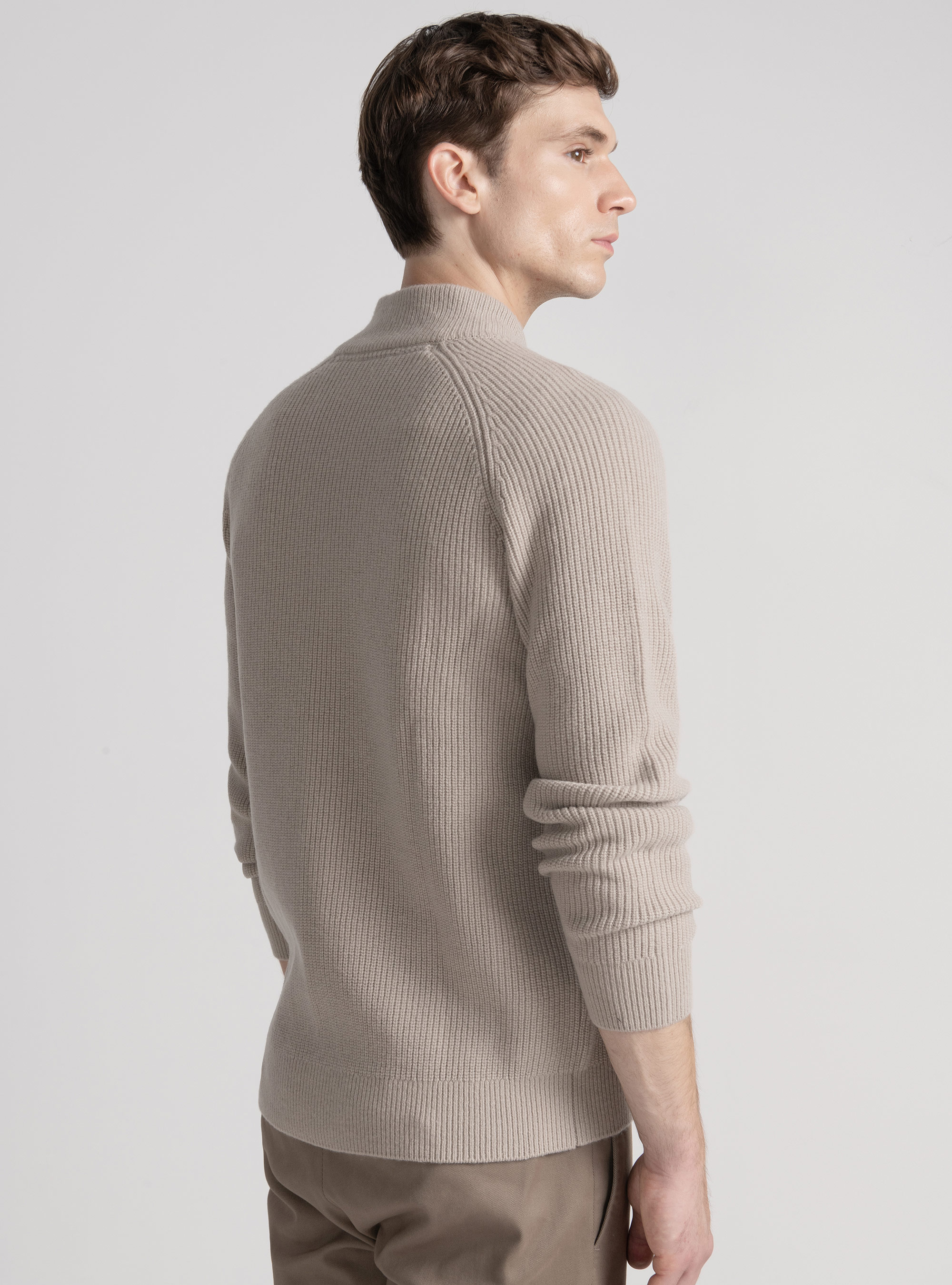 Merino wool raglan knitted zip cardigan, SAND