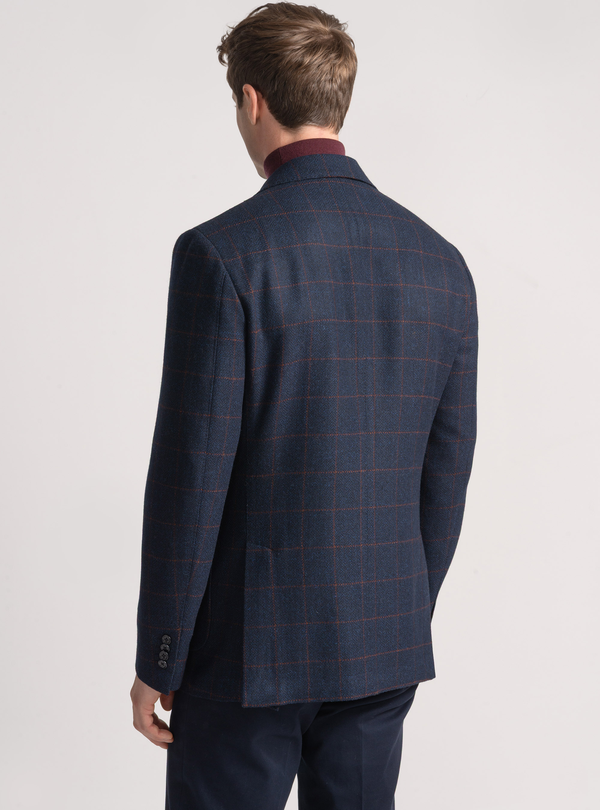 Cashmere wool checked blazer, NAVY BLUE