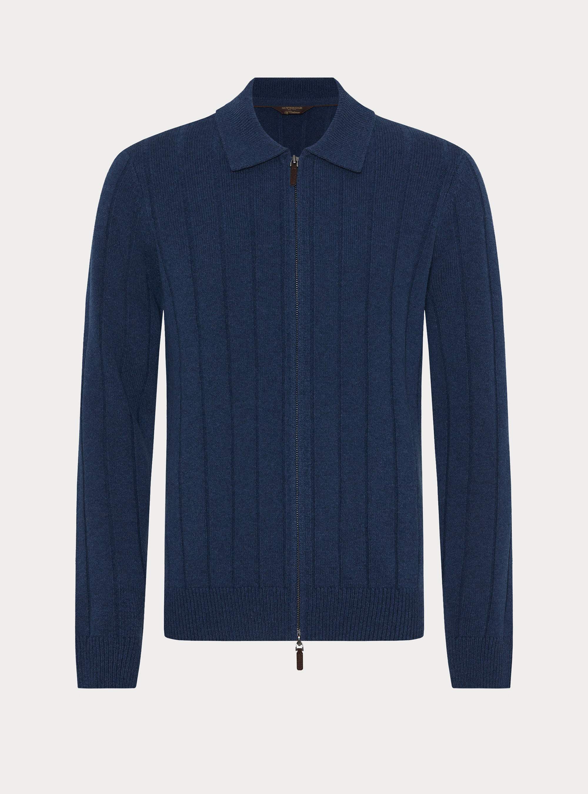 Full-zip wool-cashmere flat-ribbed sweater, INK