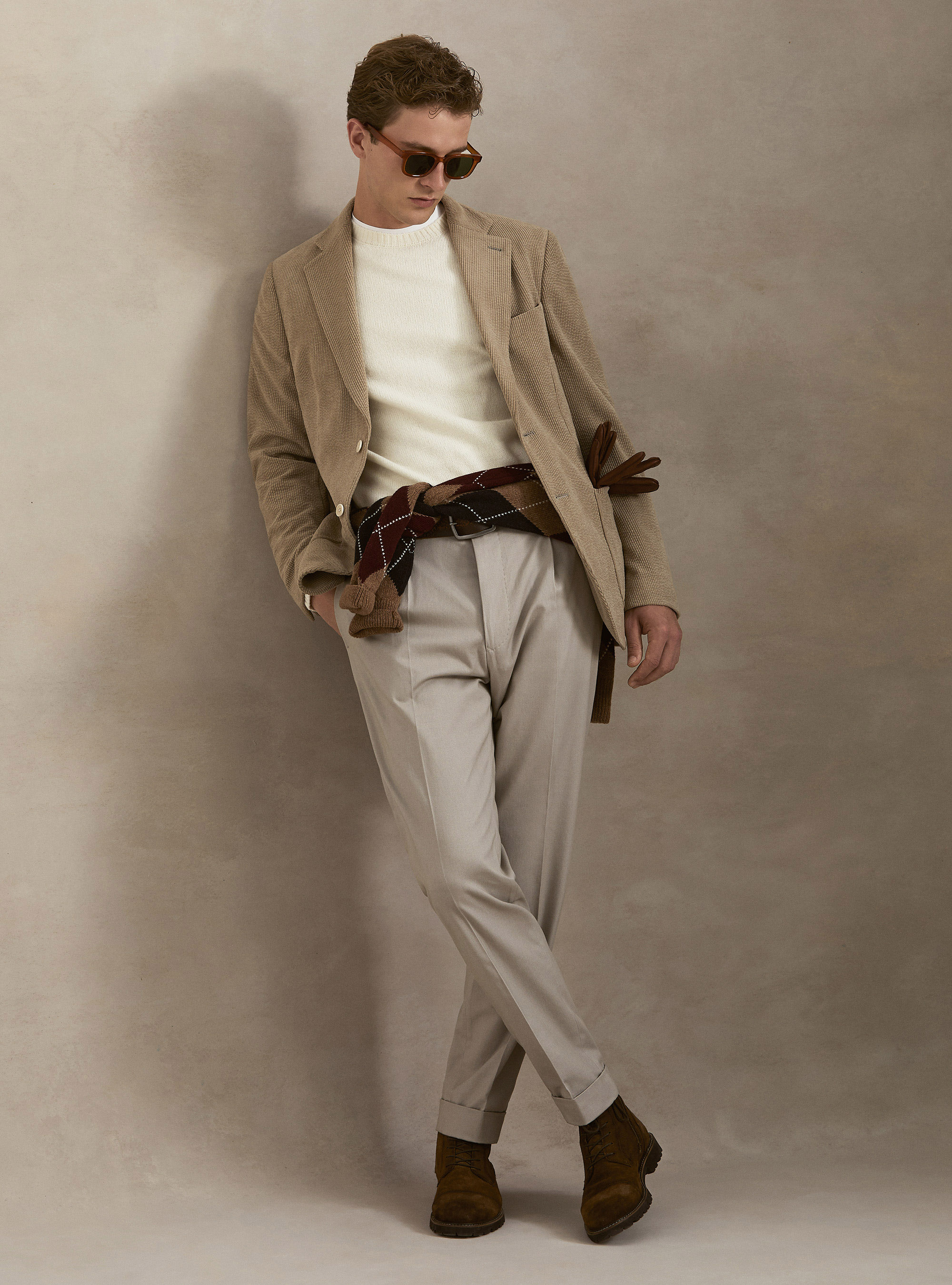 Veste droite en velours extensible, SABLE