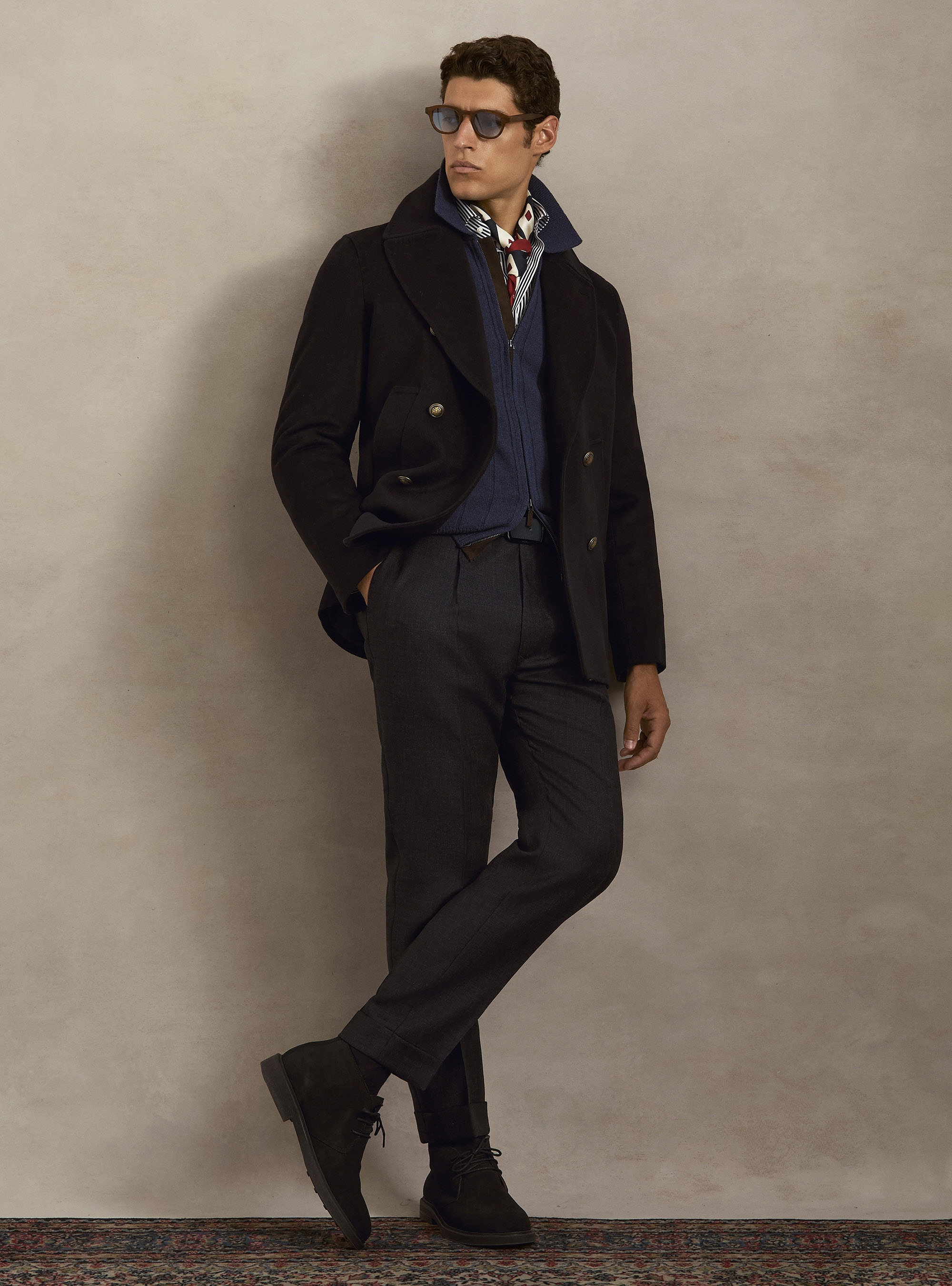 Cashmere blend peacoat with metal buttons, NAVY BLUE