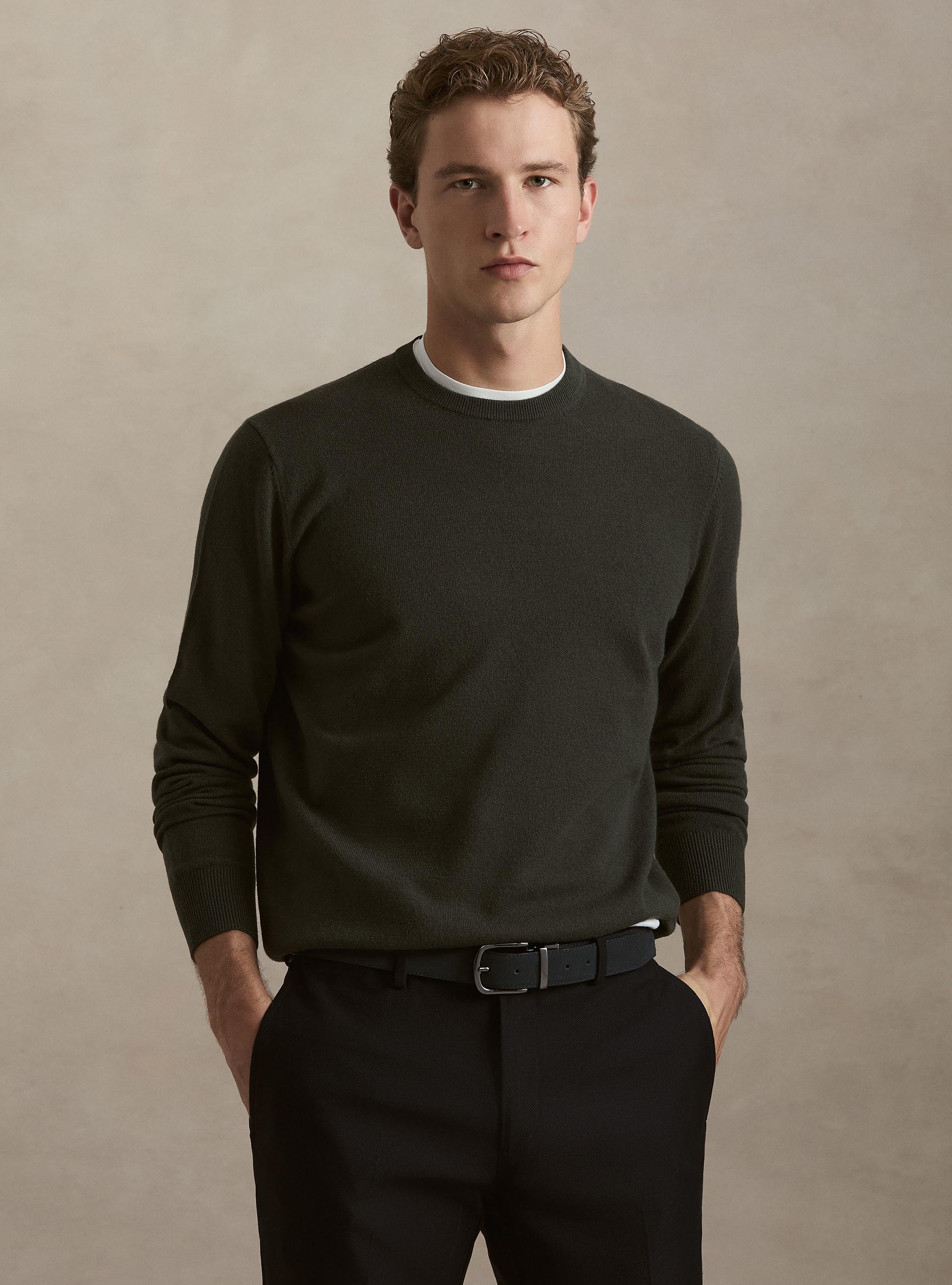 Rundhals-Pullover aus Lambswool und Kaschmir, MILITARE 0609C