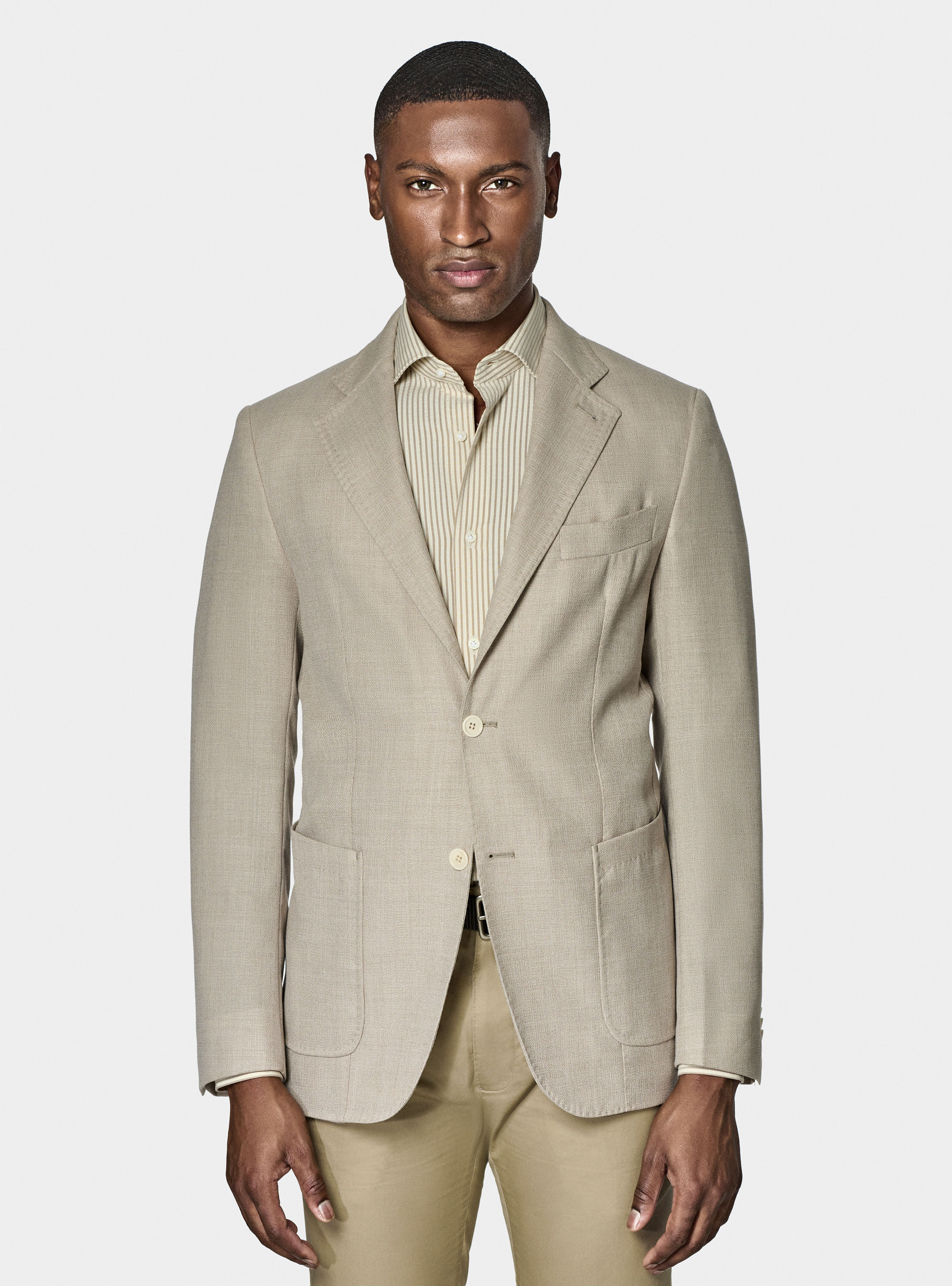 Micro-textured pure wool blazer, ECRU