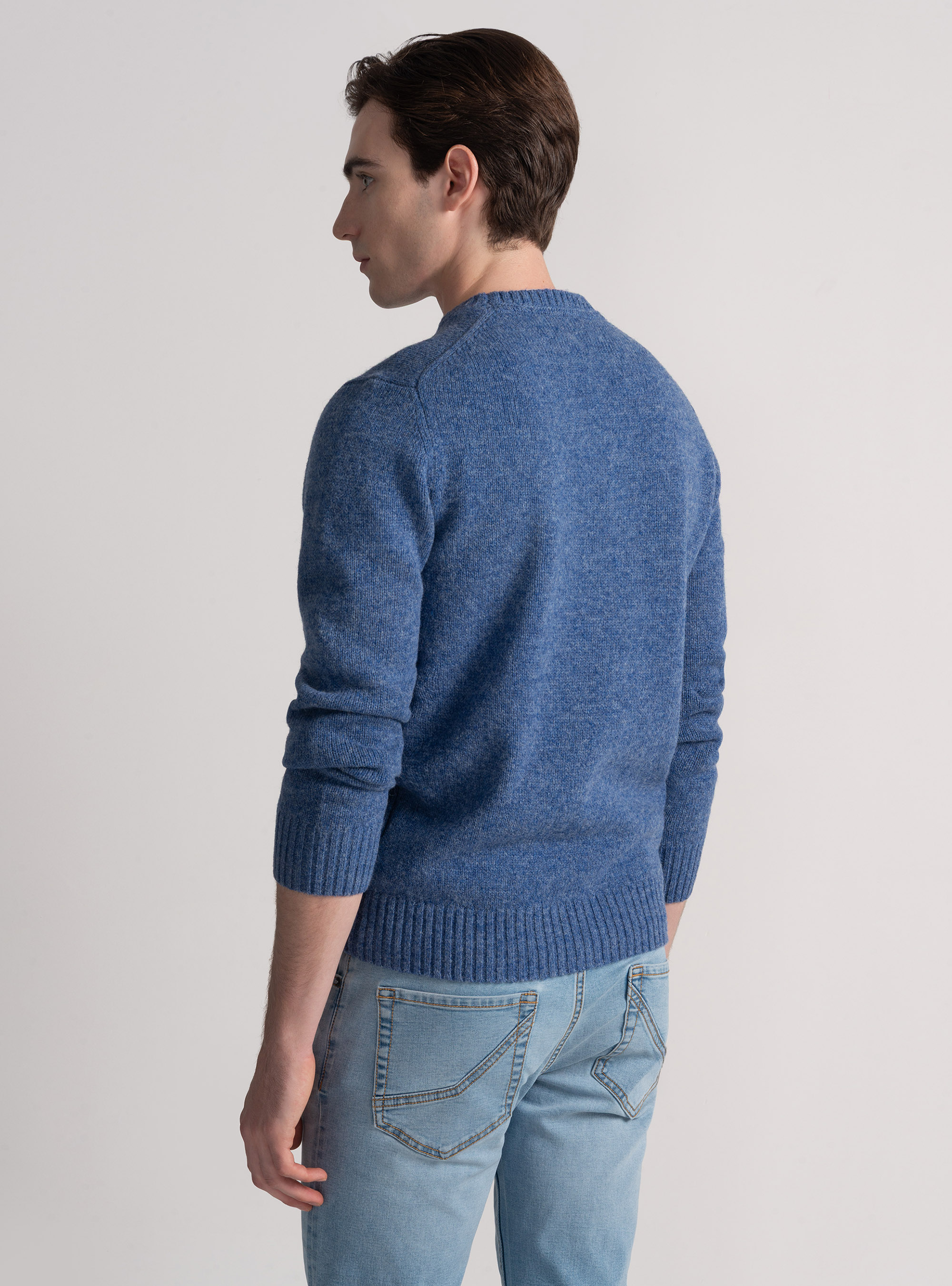 Shetland wool crew-neck sweater, 0243C DENIM