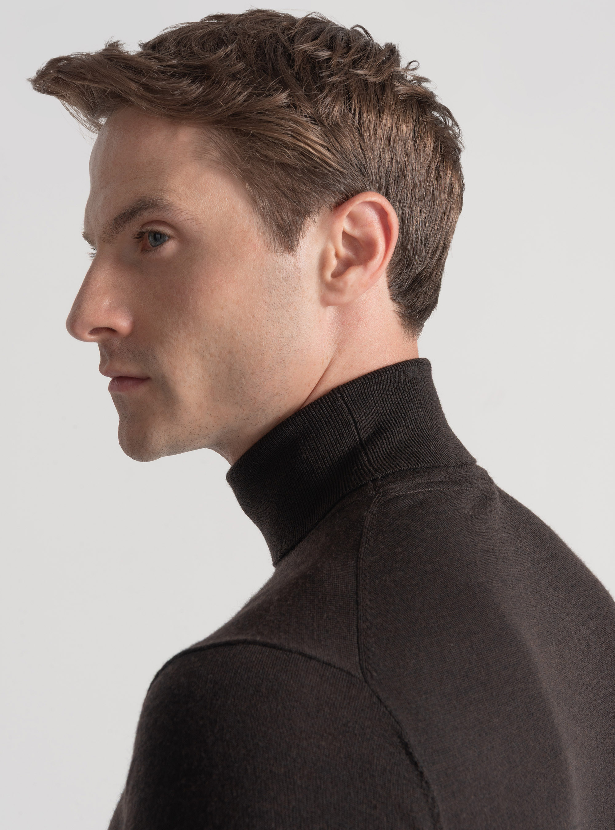 Turtleneck in pure extra-fine merino wool, BROWN