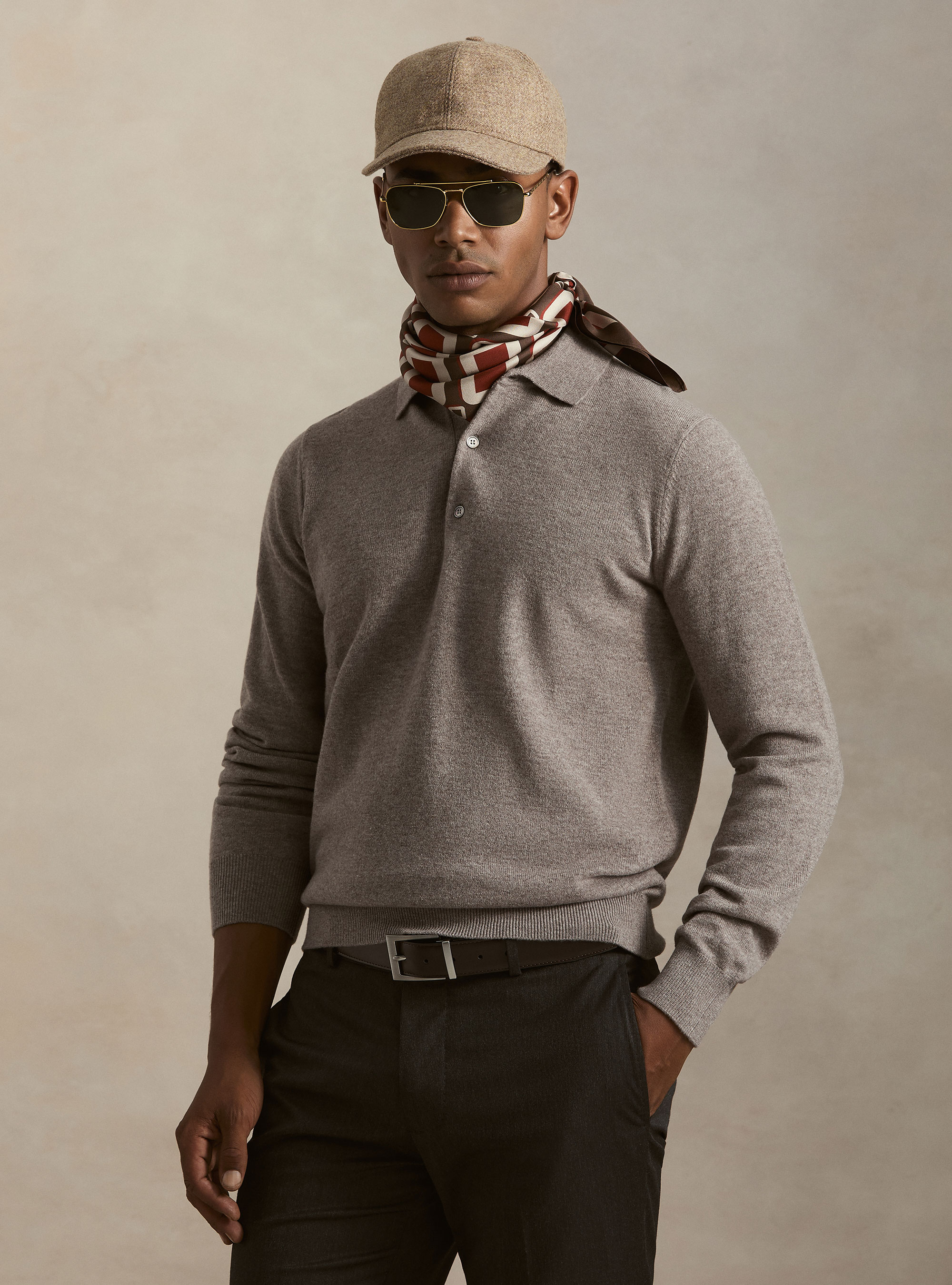 Wool and cashmere knitted polo, TORTORA 0542C