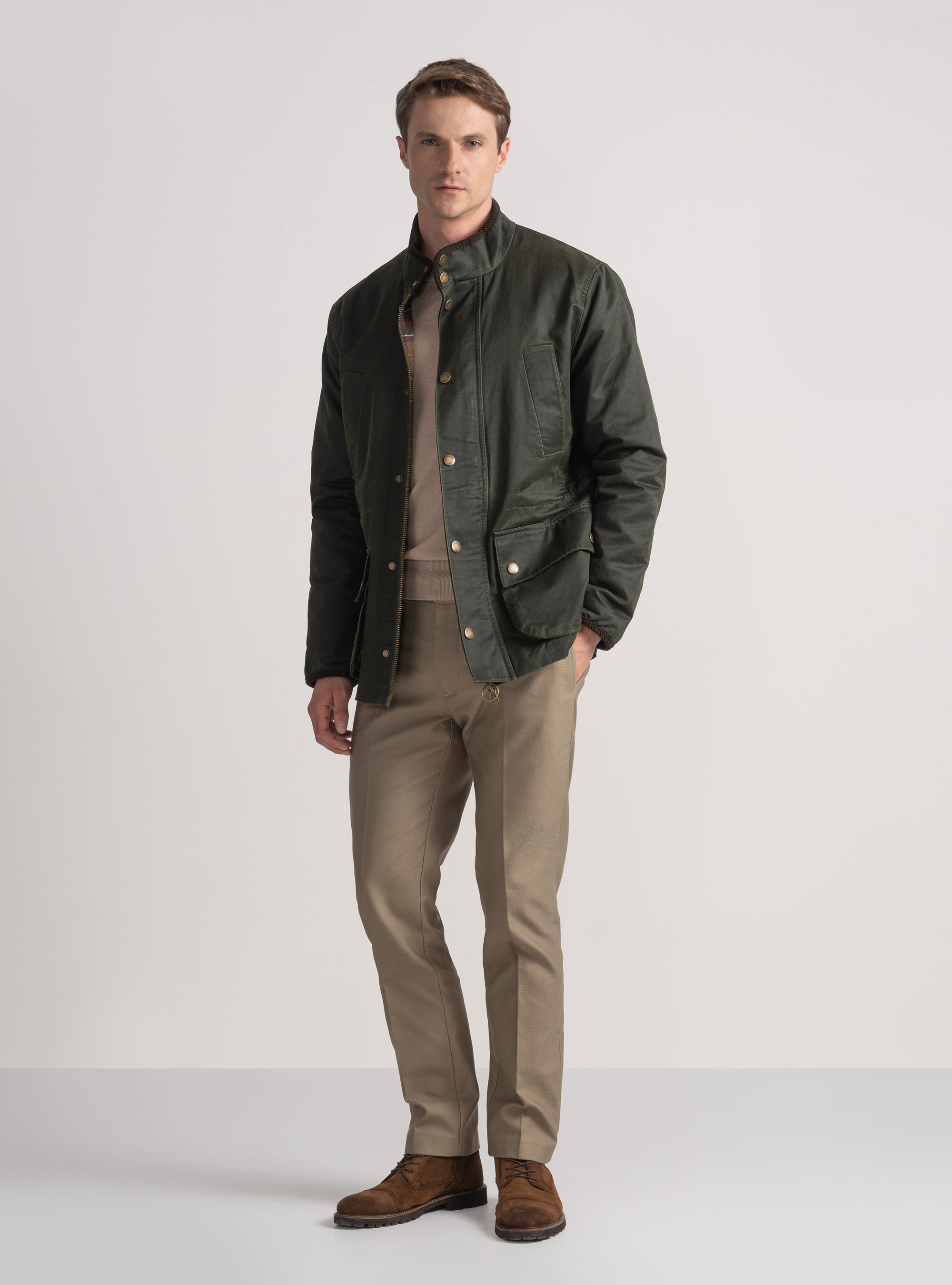 Field jacket de algod&oacute;n encerado, VERDE