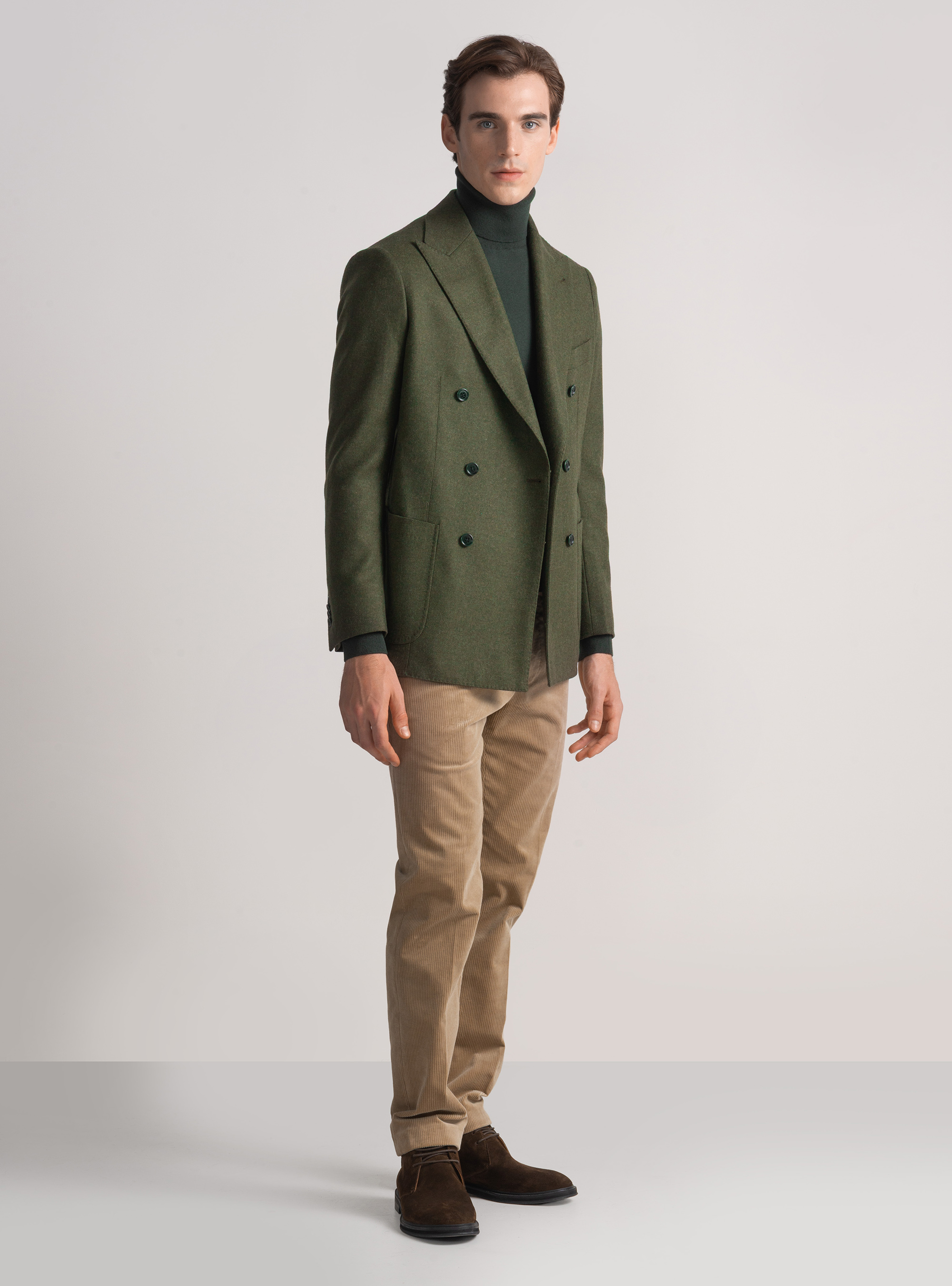 Double-breasted flannel blazer, GREEN