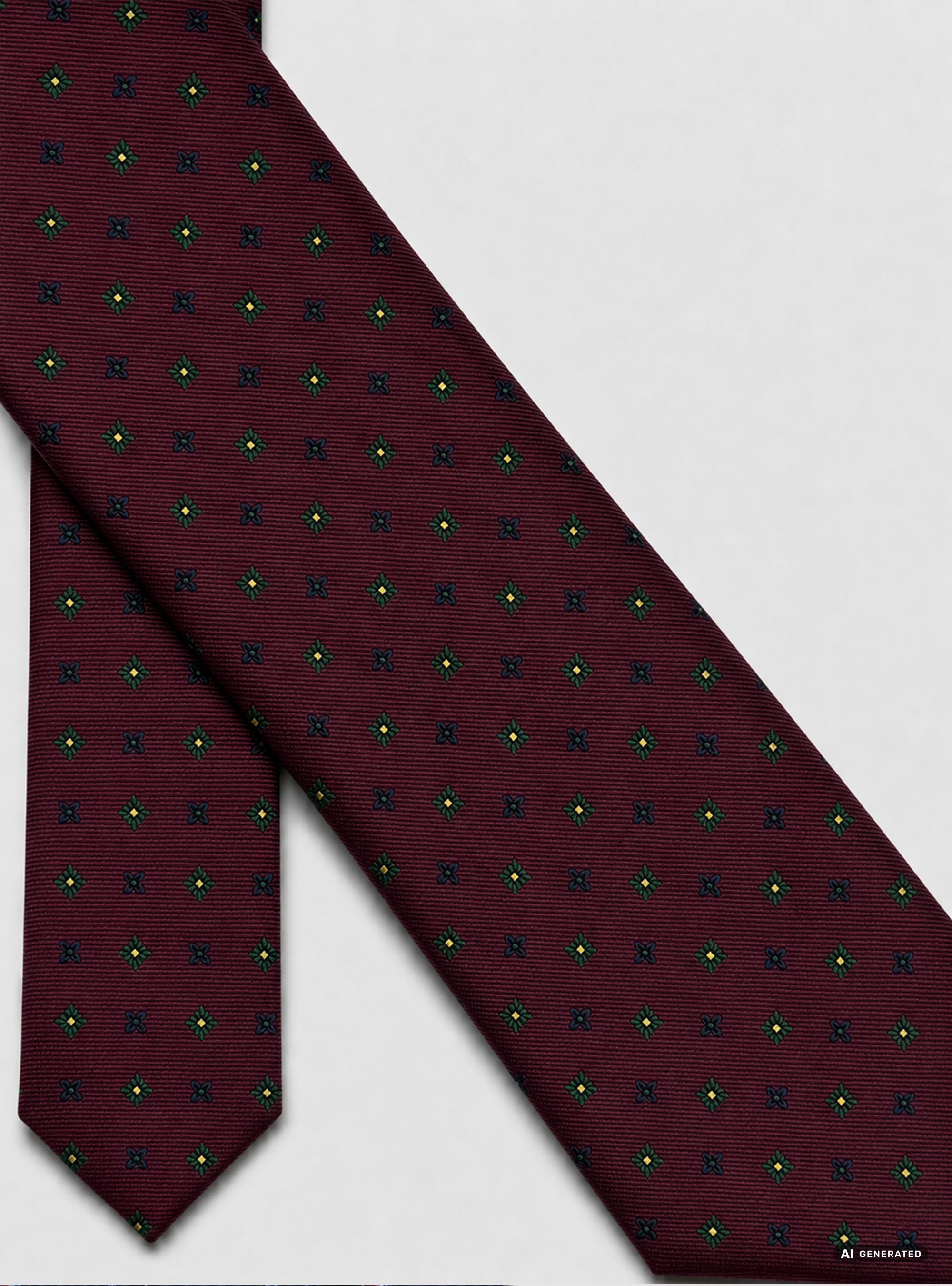 Corbata de seda jacquard con microestampado floral, BURDEOS