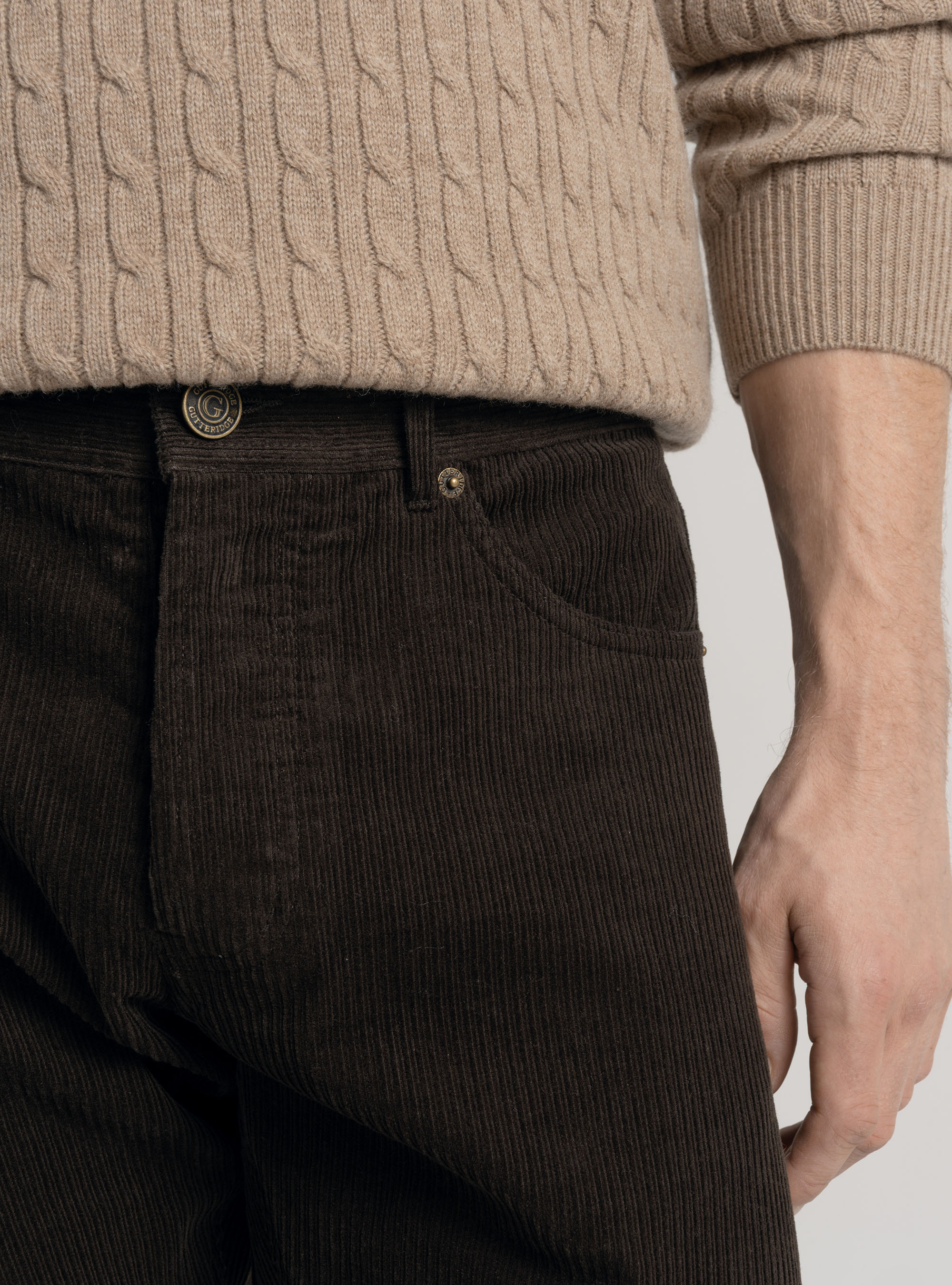 Corduroy five-pocket trousers, BROWN