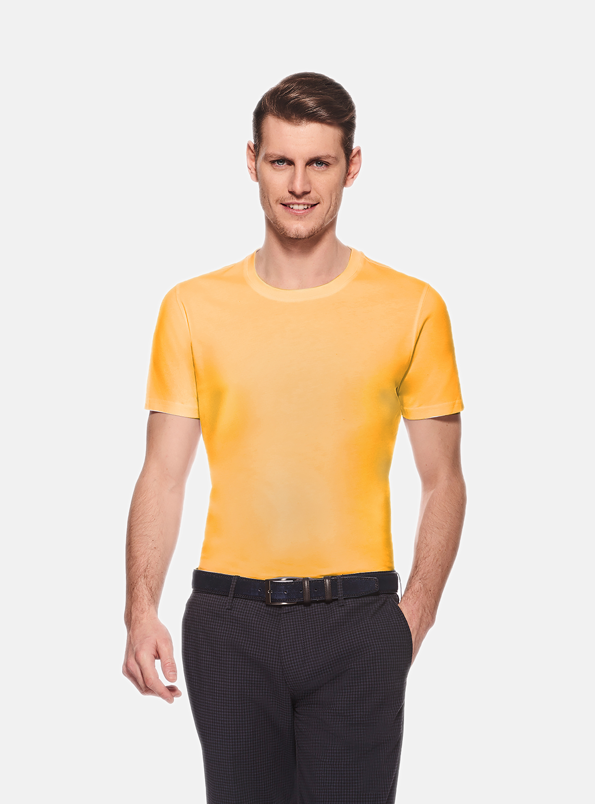 Camiseta de media manga de algod&oacute;n, AMARILO