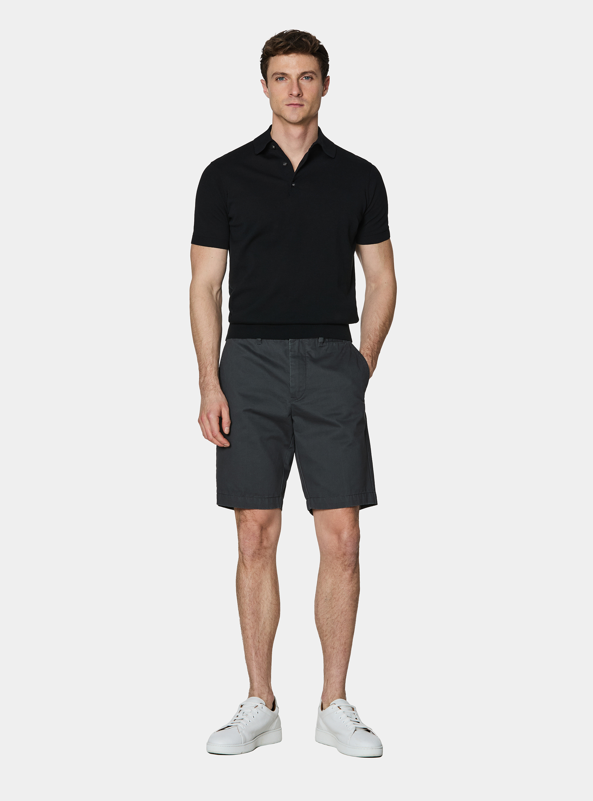Polo de punto de algod&oacute;n extrafino, NEGRO
