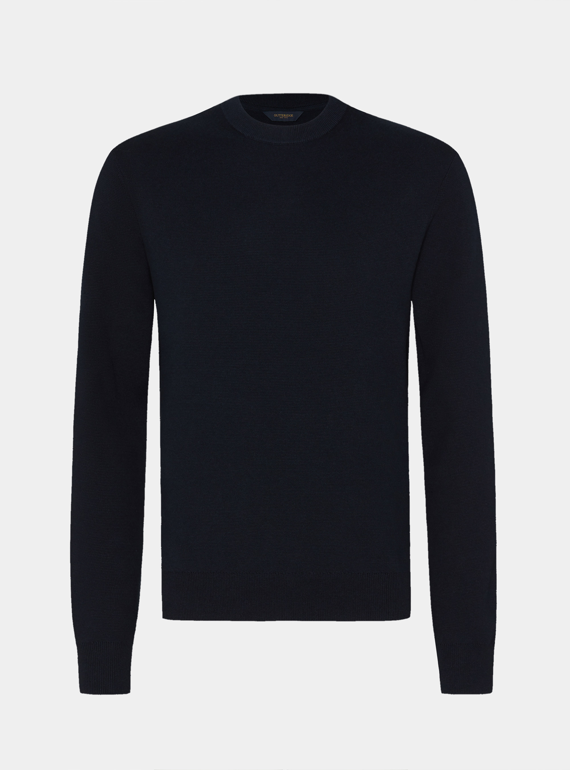 Pull &agrave; col rond en coton m&eacute;lang&eacute;, BLEU MARINE