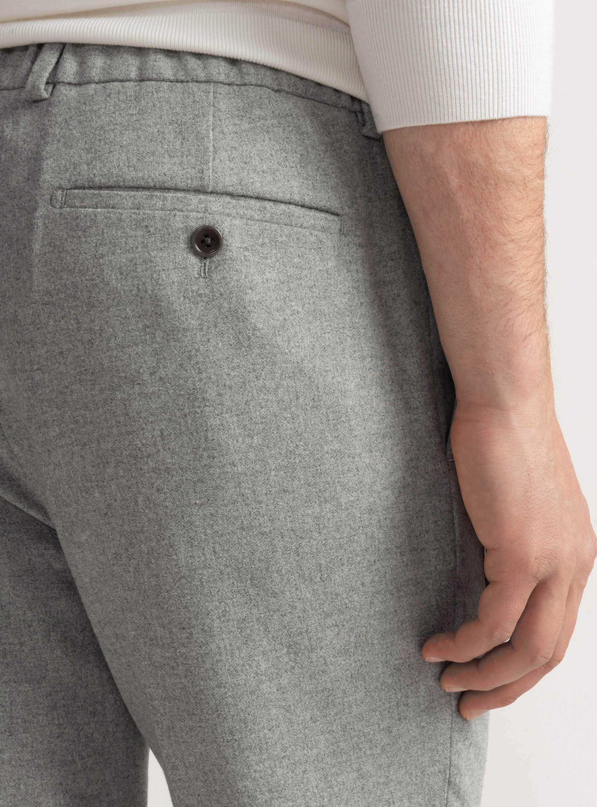 Lightweight wool-blend pleat and drawstring trousers, GREY